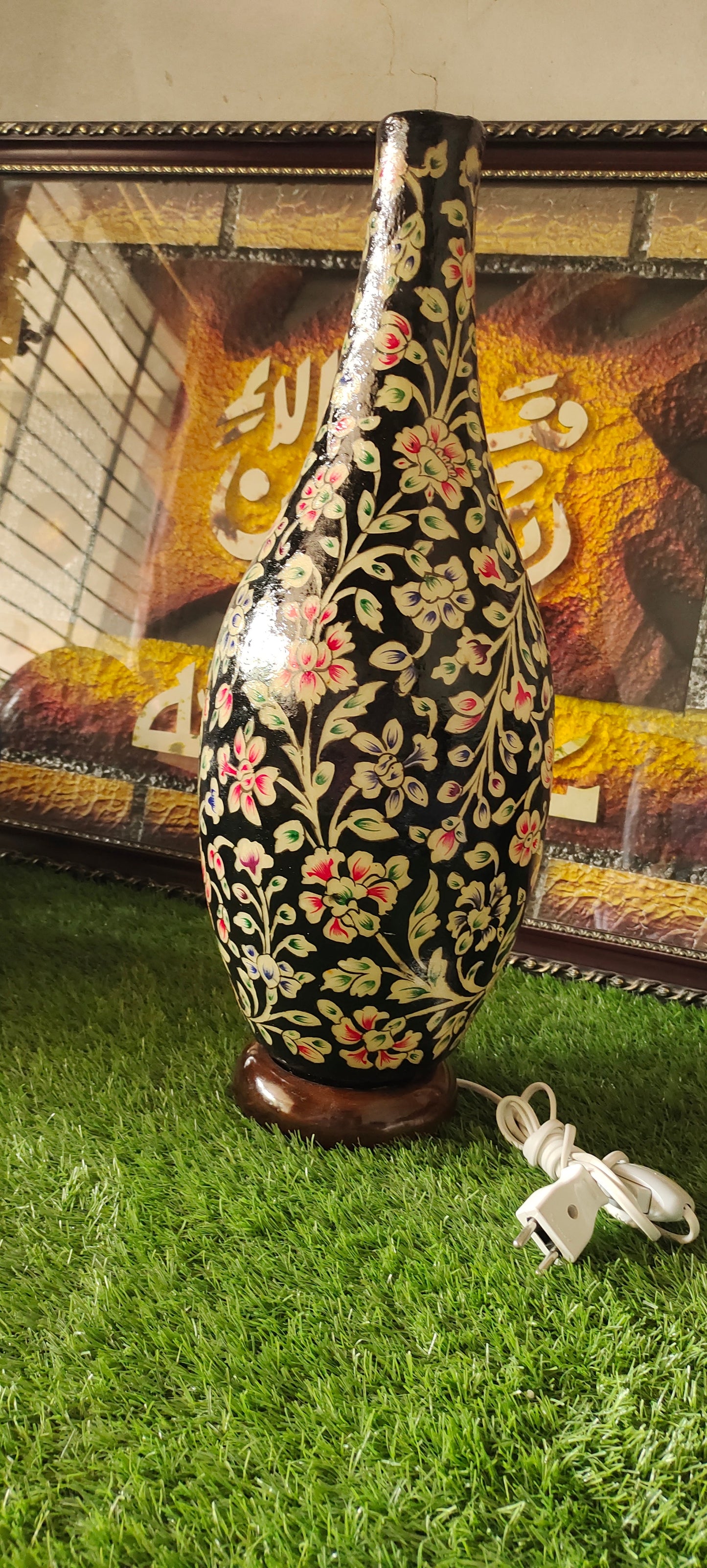 Handmade Camel Skin Lamp Black- Size 24 inch