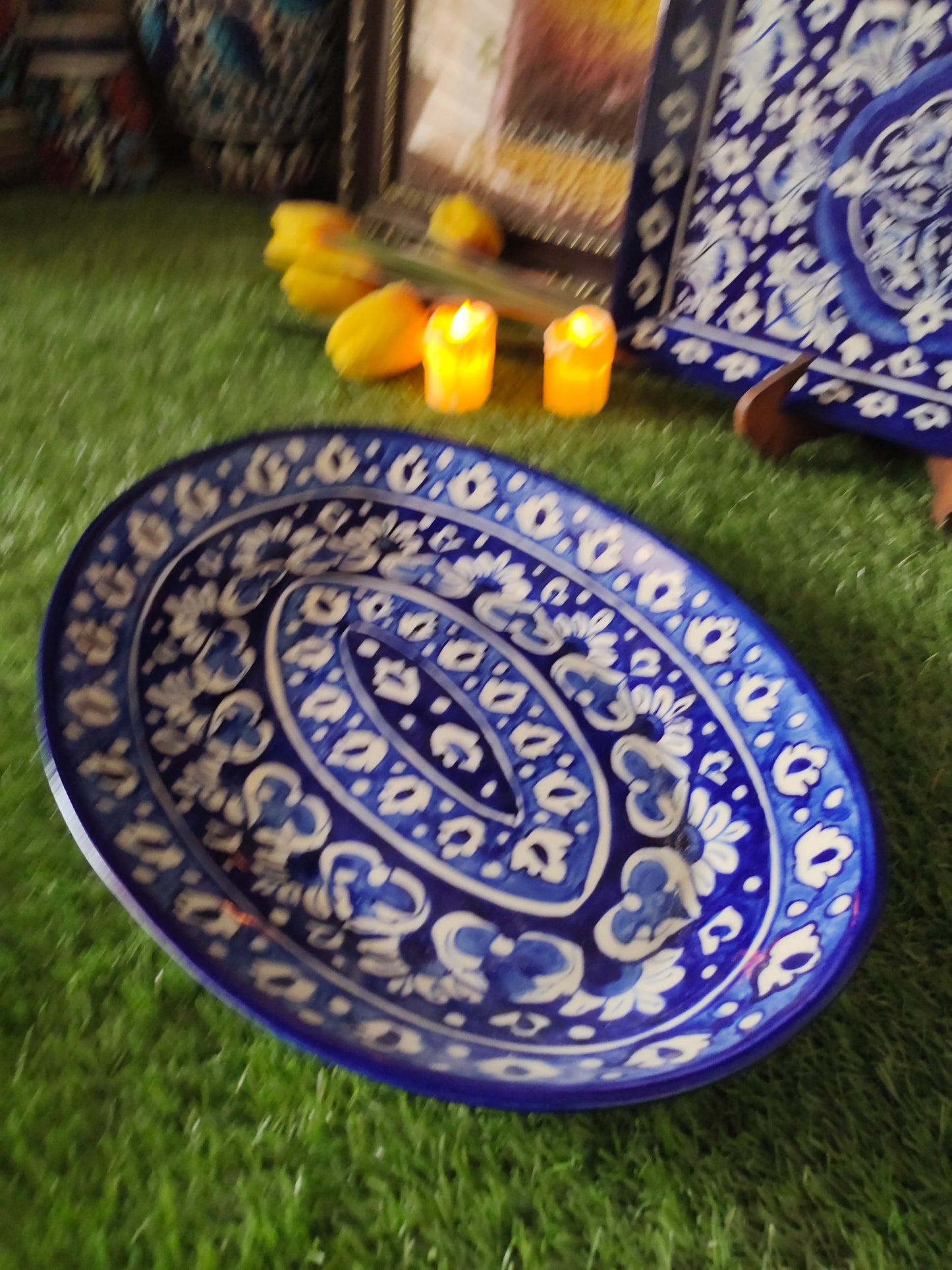 Ceramic Handmade Rice Platter Dish | Khaadi Blue Design | Size 14 inch