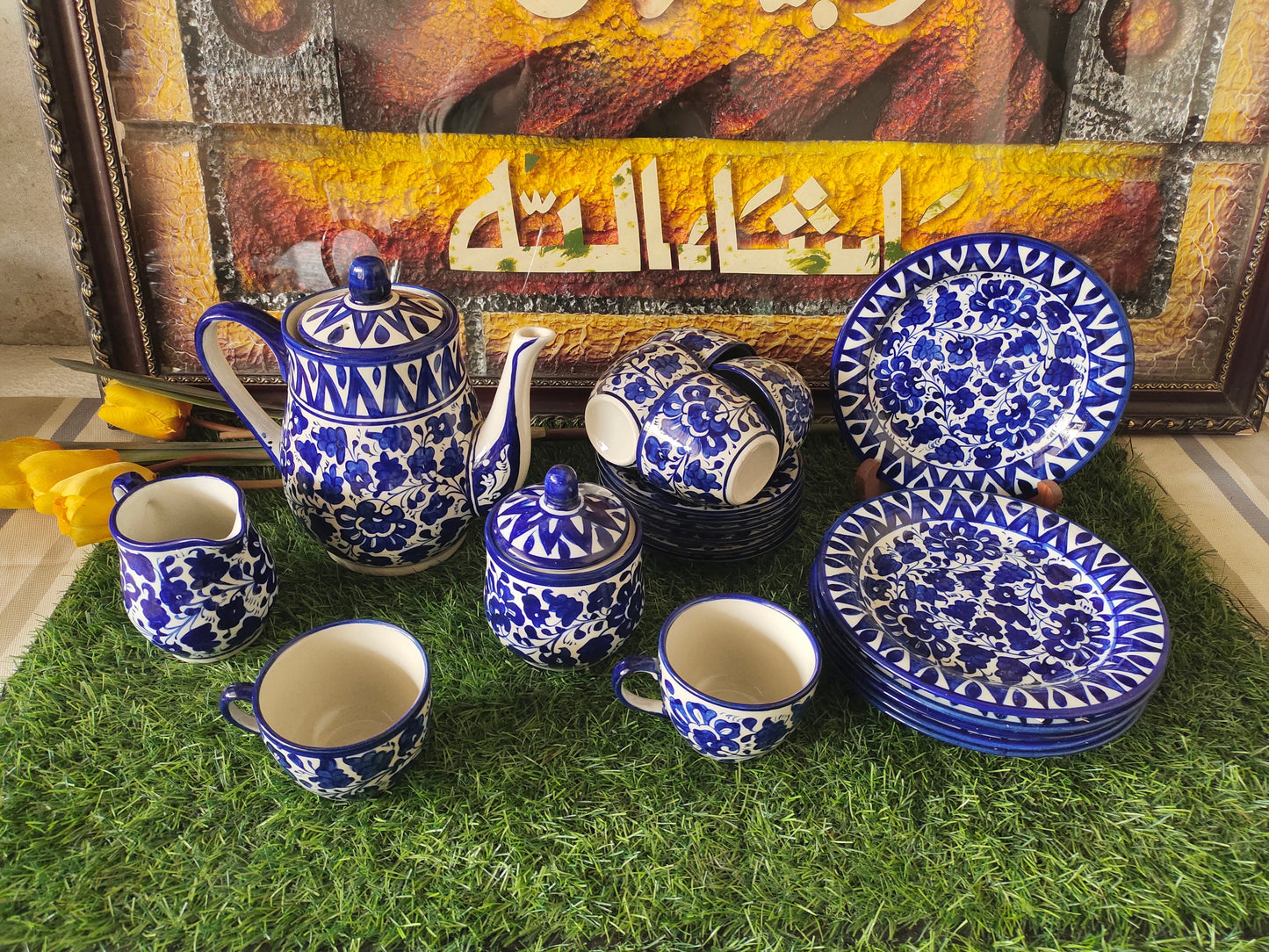 Ceramic Handmade Tea Set with Snack Plates | Quantity 21 Pcs | Serena Design | Nashta Set