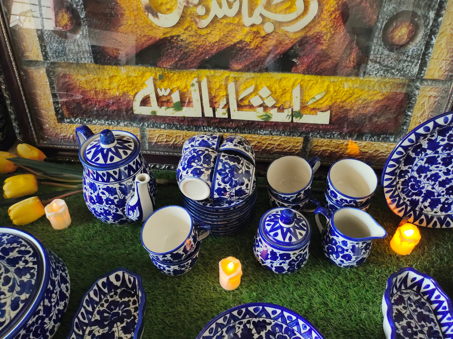 Ceramic Handmade Customized Dinner Set | 10 Men Set | Sareena Design | 65 Pcs