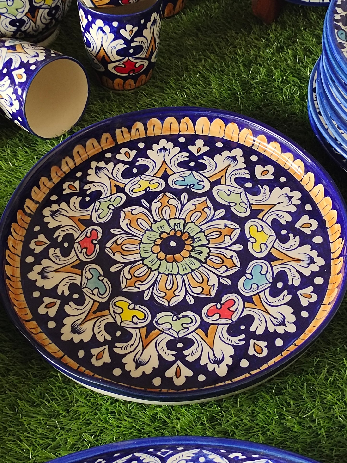 Ceramic Handmade Pizza Platter Dish | Size 12 inch | TRD Multi Design