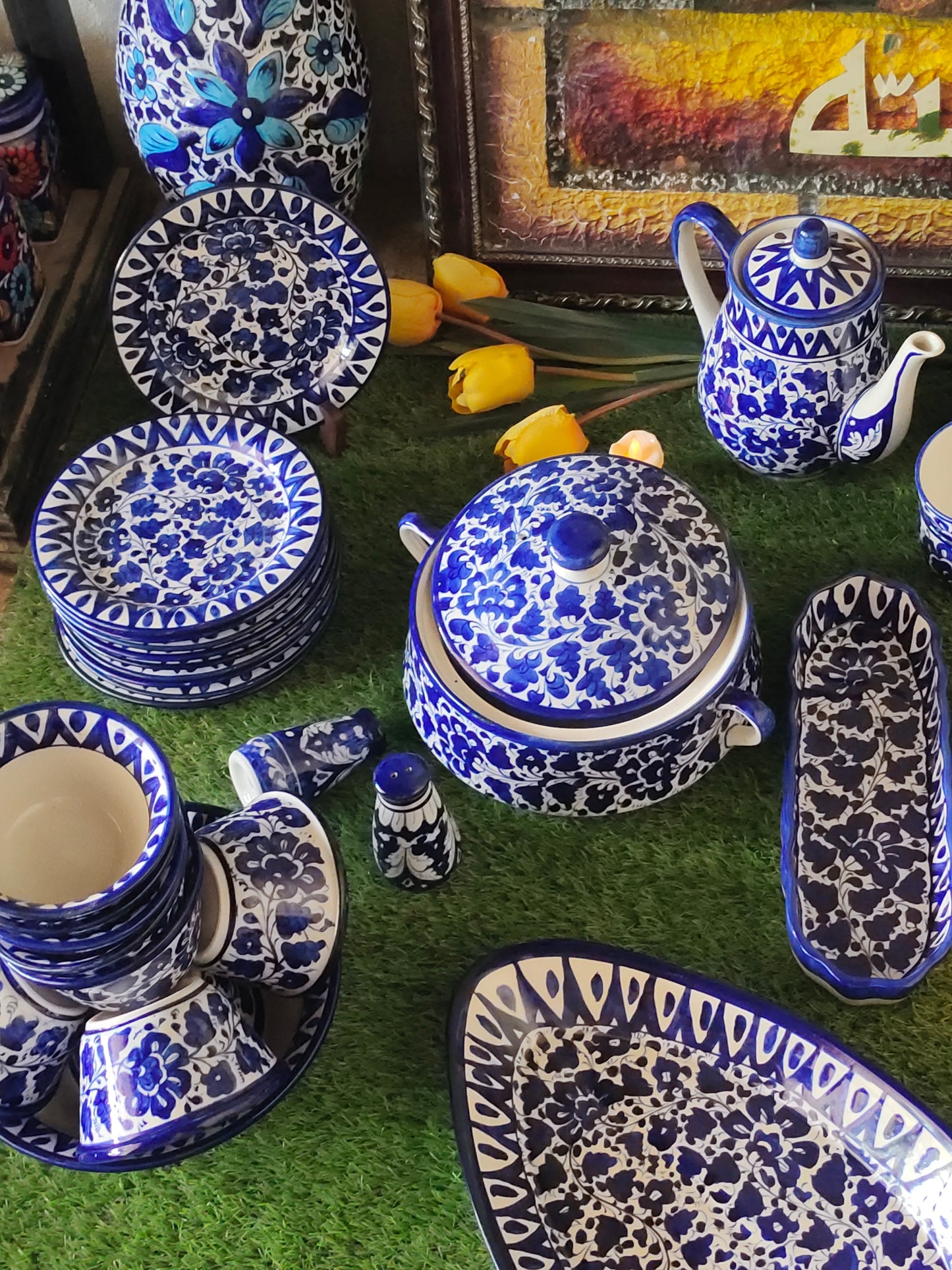 Ceramic Handmade Customized Dinner Set | 10 Men Set | Sareena Design | 65 Pcs