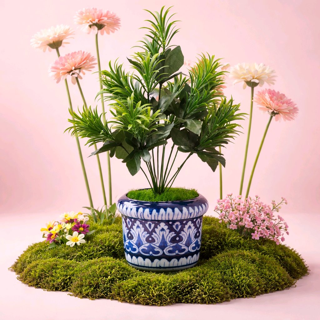 Ceramic Handmade Blue Pottery Elegant Planter size 6 inch Gift🎁