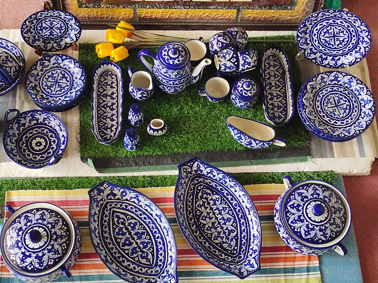 Ceramic Handmade Dinner Set | Blue Gauri Design | Quantity 52 Pcs