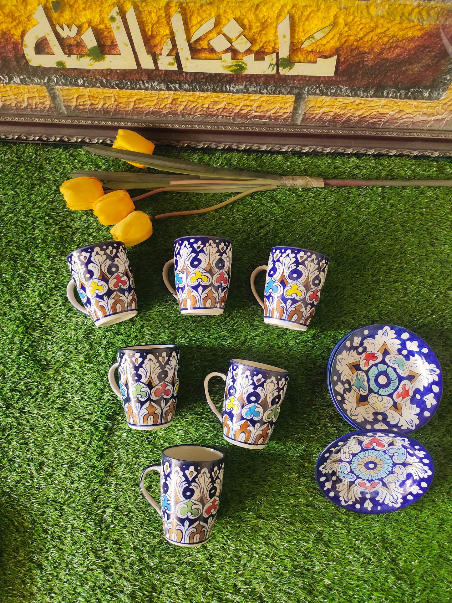 Ceramic Handmade Tea Mugs with Saucer Plates