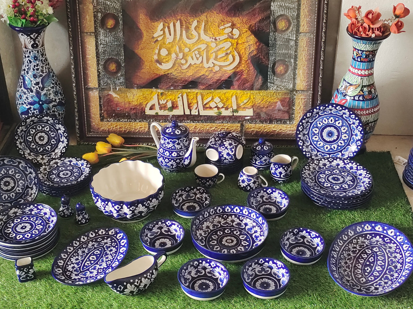 Ceramic Handmade Dinner Set |6 Men Set | Qty 49 pcs | Khaadi Blue Design