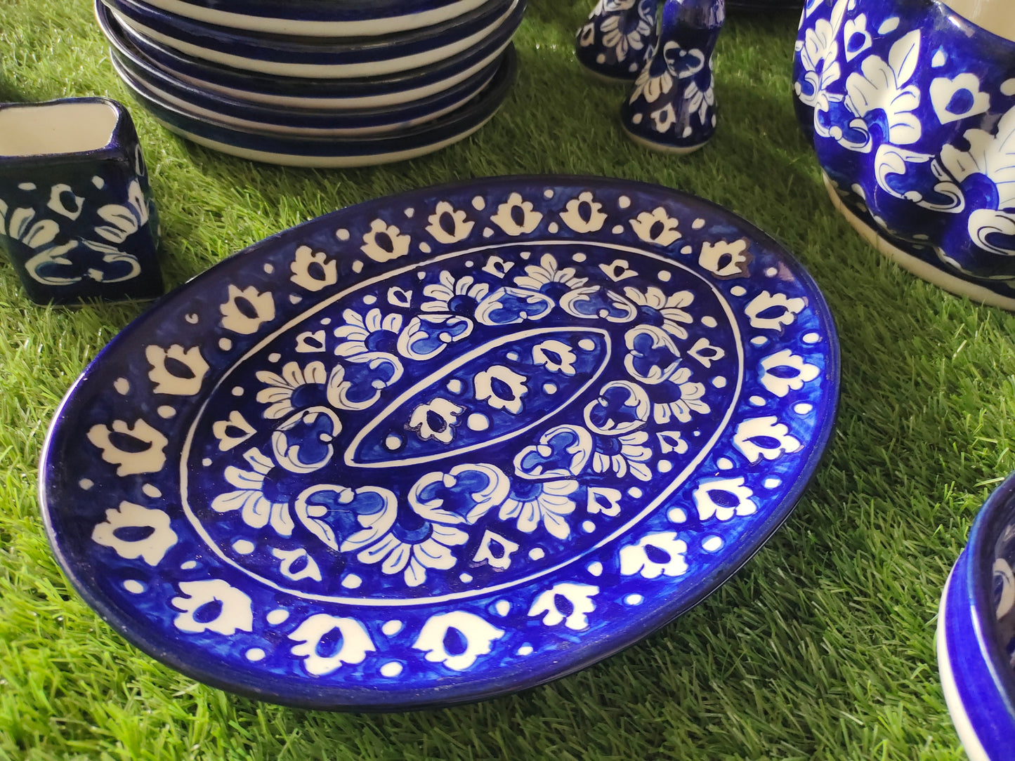Ceramic Handmade Dinner Set |6 Men Set | Qty 49 pcs | Khaadi Blue Design