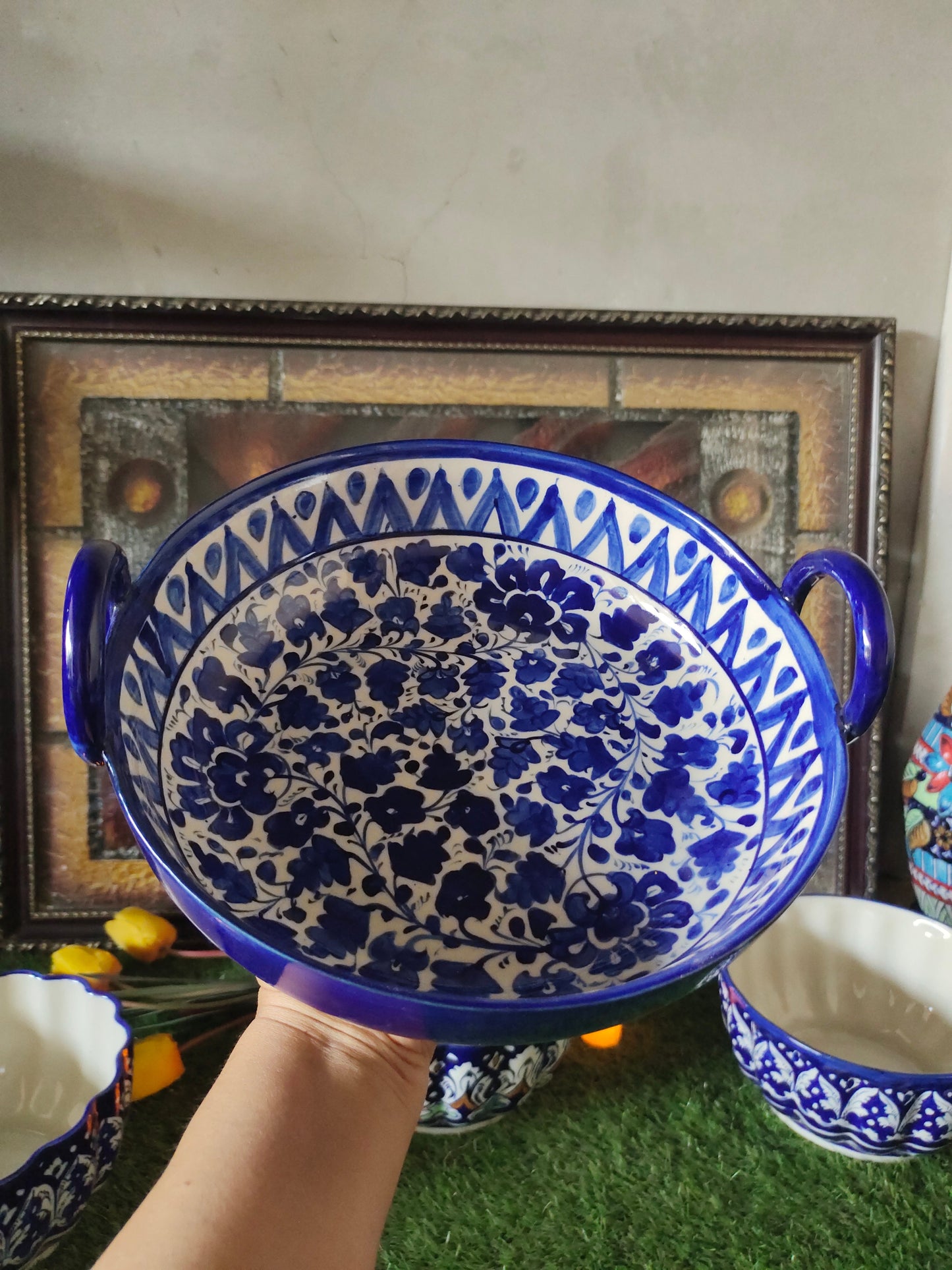Ceramic Handmade Handle Karahi Serena | Size 10 inch