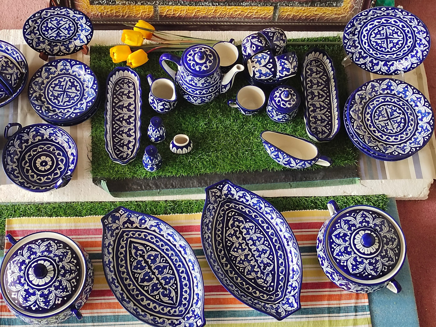 Ceramic Handmade Dinner Set | Blue Gauri Design | Quantity 52 Pcs