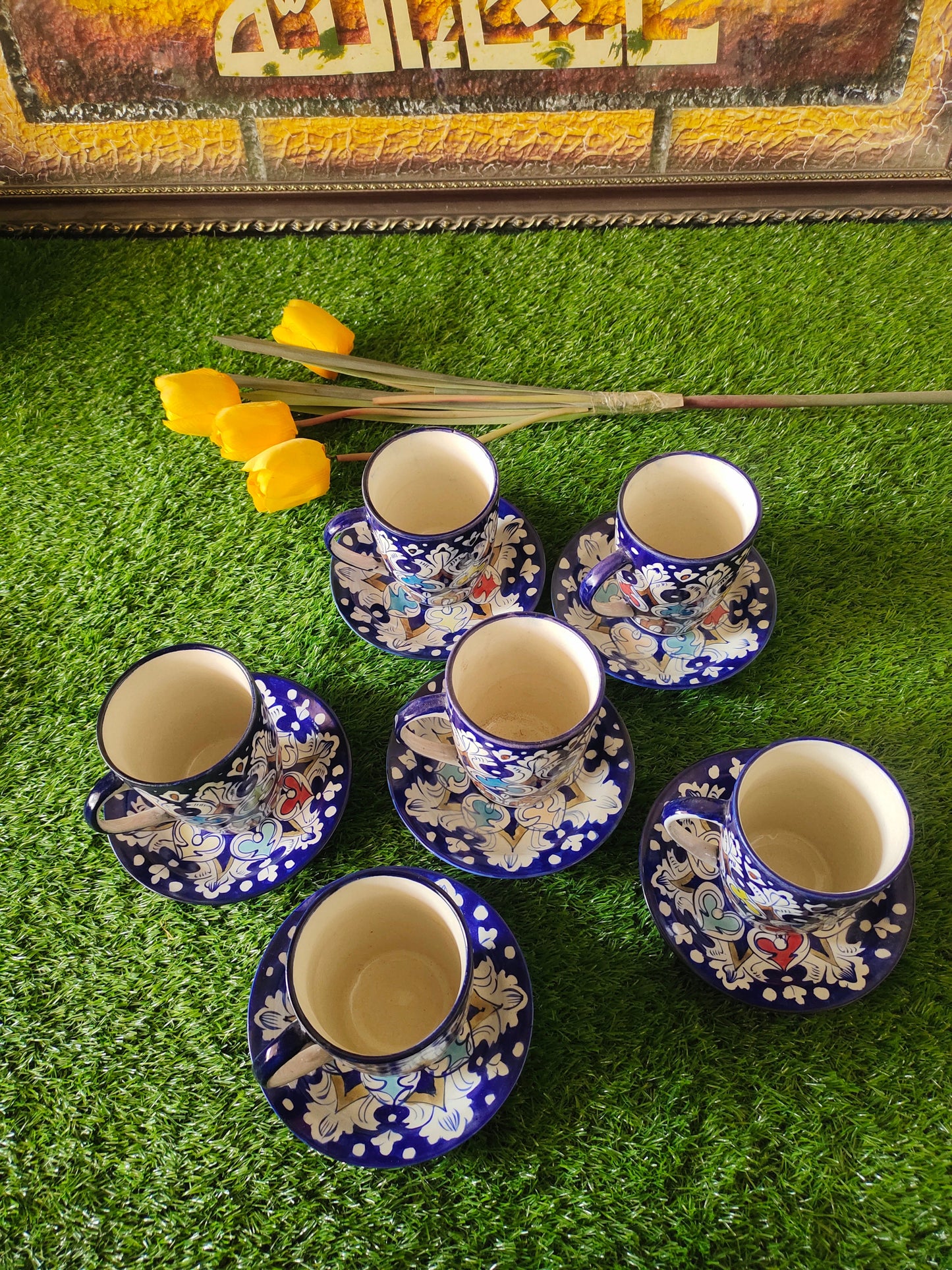 Ceramic Handmade Tea Mugs with Saucer Plates