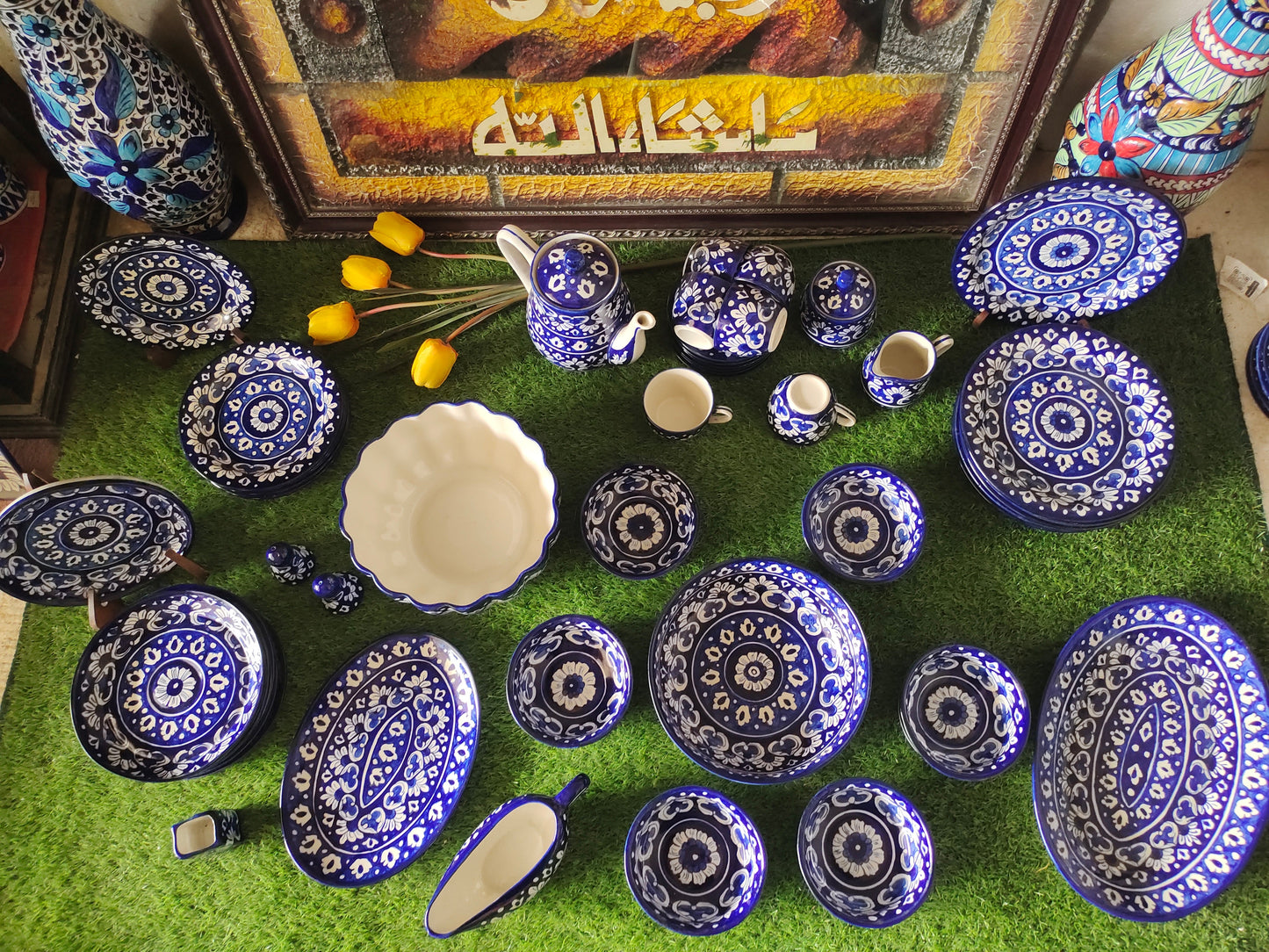 Ceramic Handmade Dinner Set |6 Men Set | Qty 49 pcs | Khaadi Blue Design