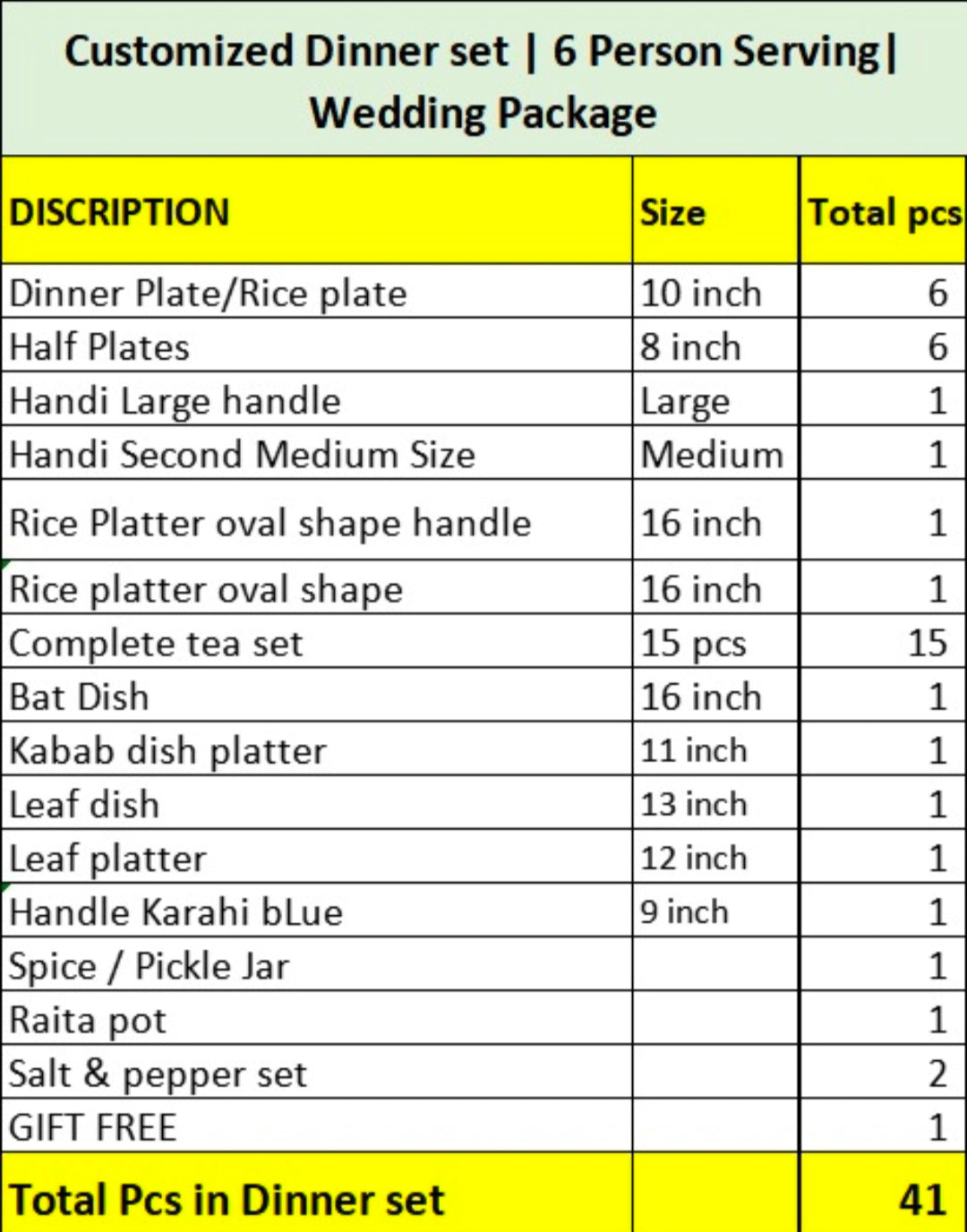 Customized Dinner set | 6 Person Serving| Wedding Package | Serena Design | Free Delivery | Free Gift