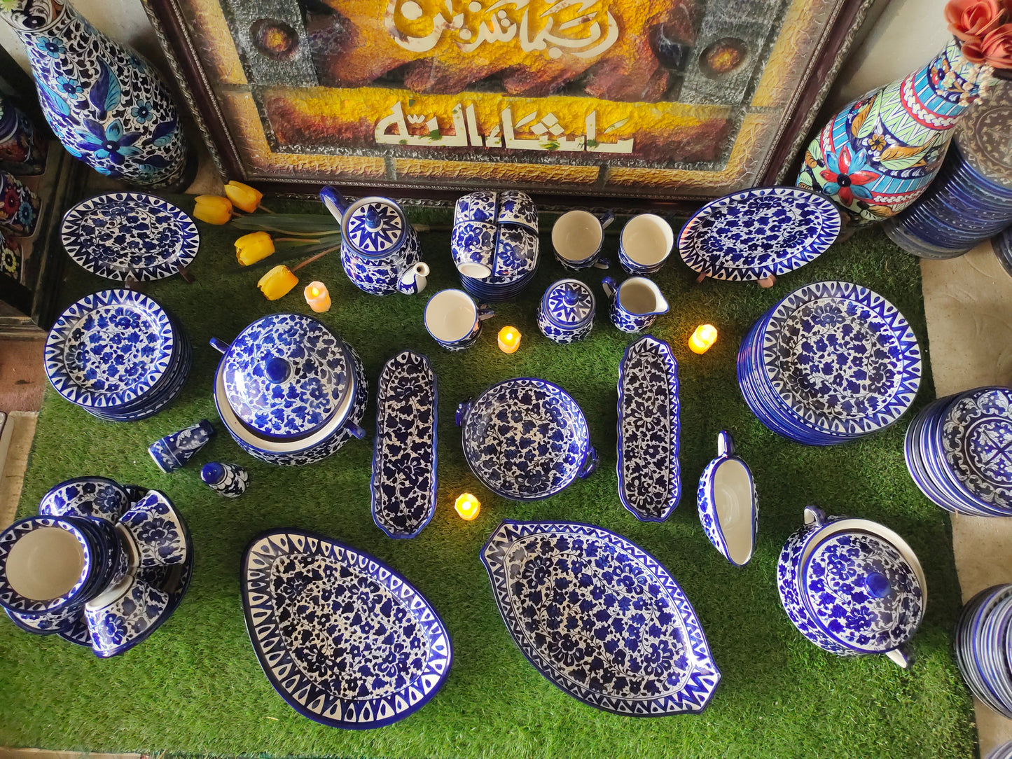 Ceramic Handmade Customized Dinner Set | 10 Men Set | Sareena Design | 65 Pcs