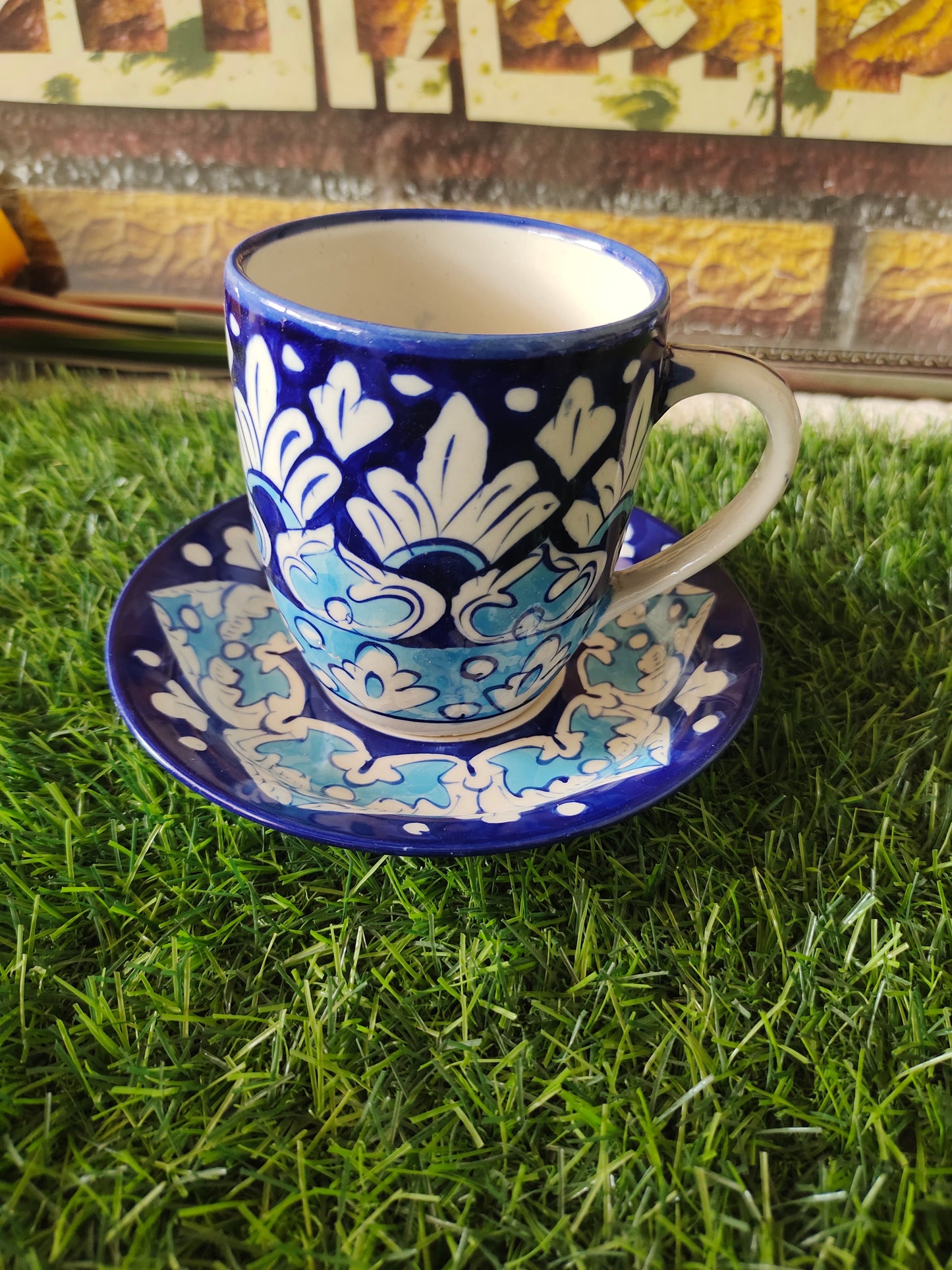 Ceramic Handmade Tea Mug with Saucer Plate