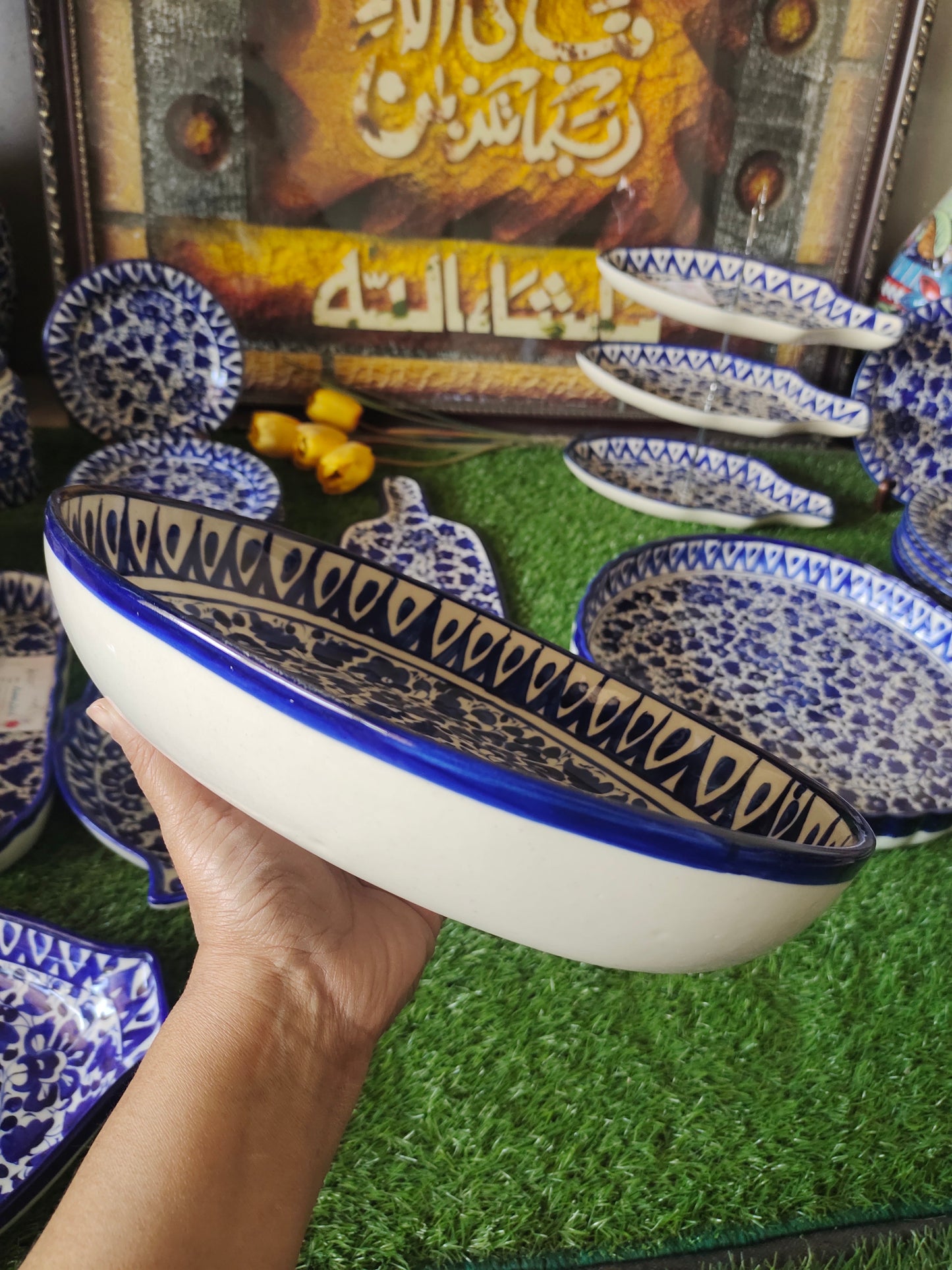 Ceramic Handmade Deep size Oval Serena Rice Platter | Size 13 inch
