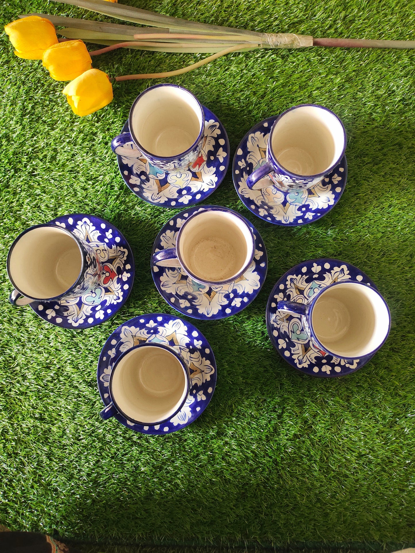 Ceramic Handmade Tea Mugs with Saucer Plates