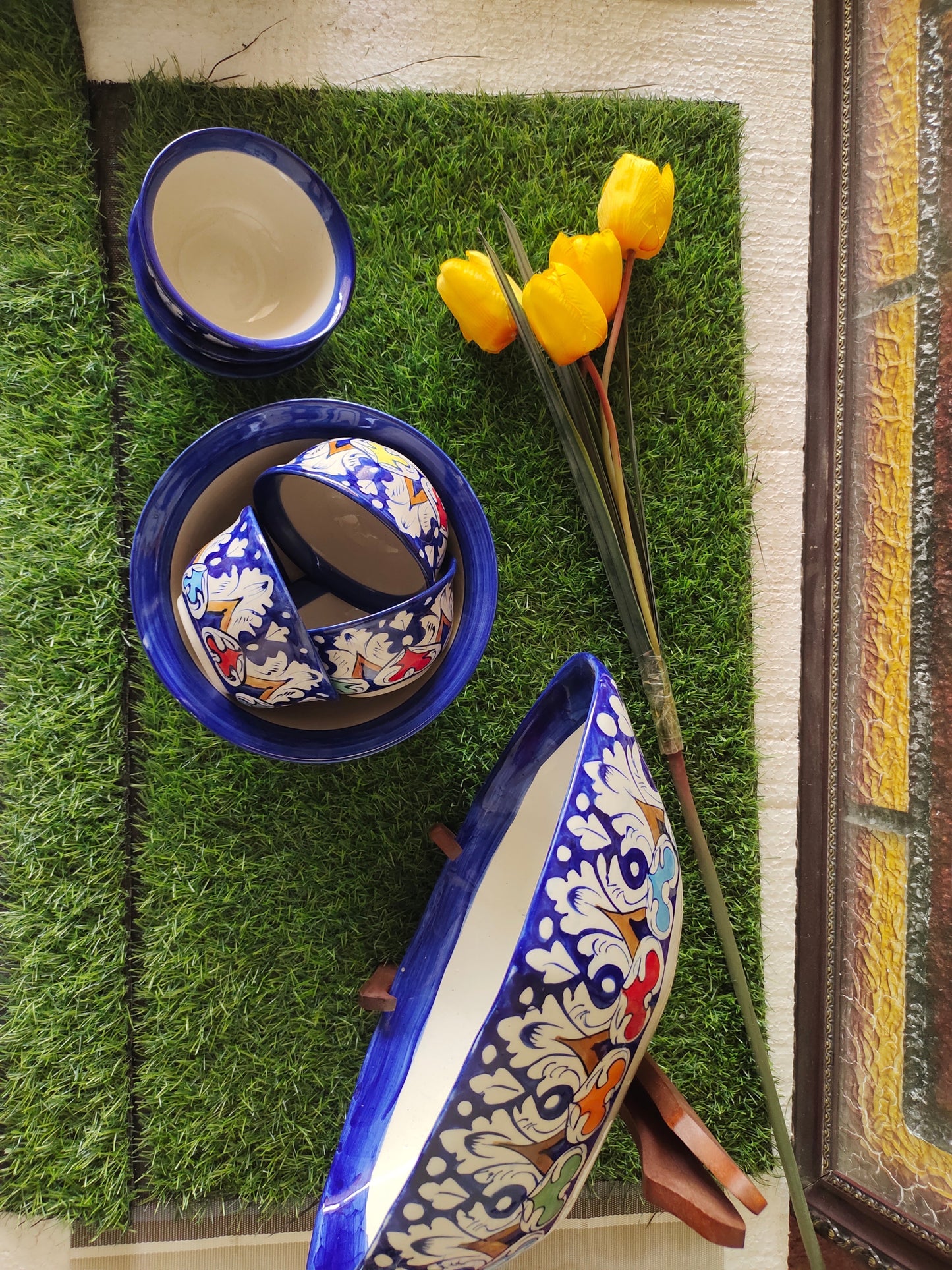 Ceramic Handmade Bundle Deals - Desert Bowl Set(7 pcs set) & Fruit Dish Platter
