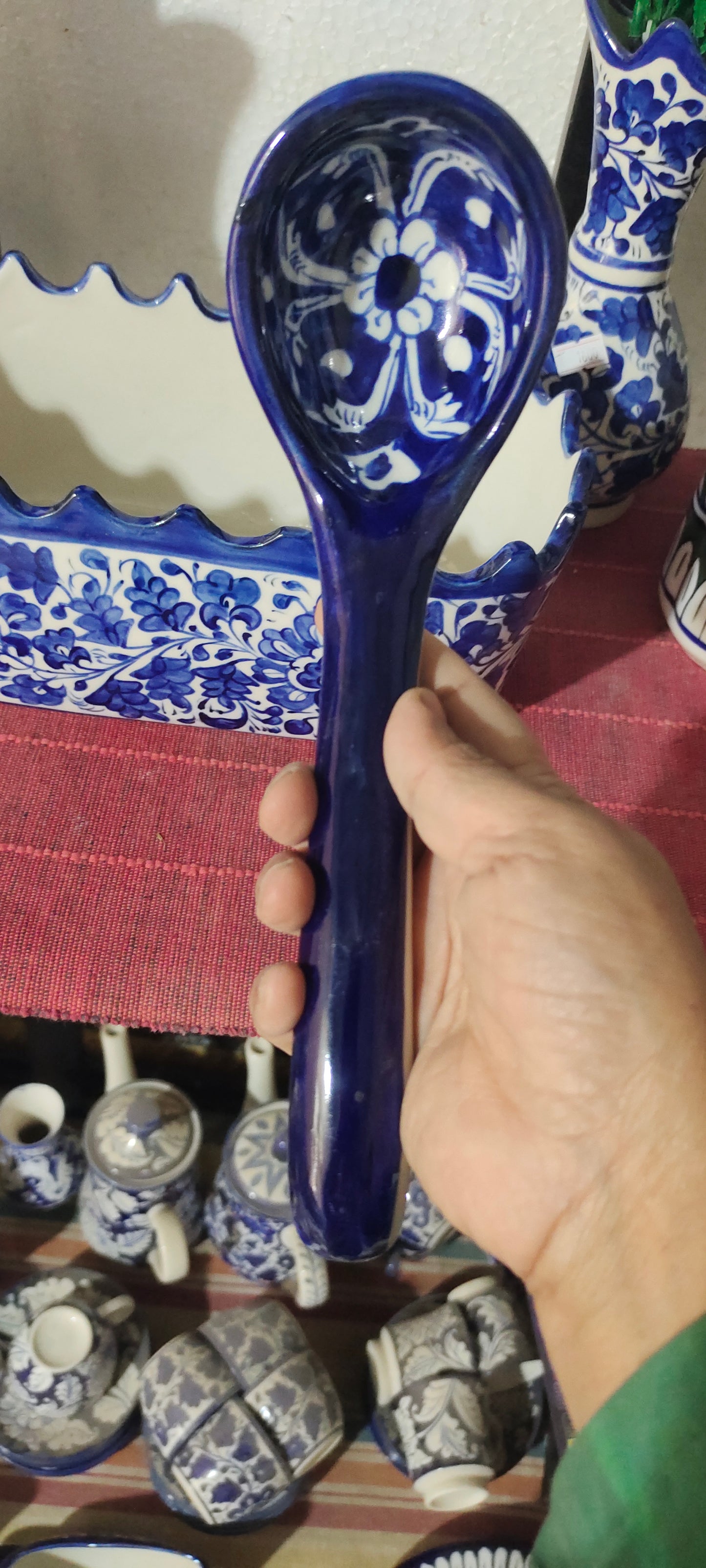 Ceramic Handmade Serving Spoon Blue Pottery | (Large Size)