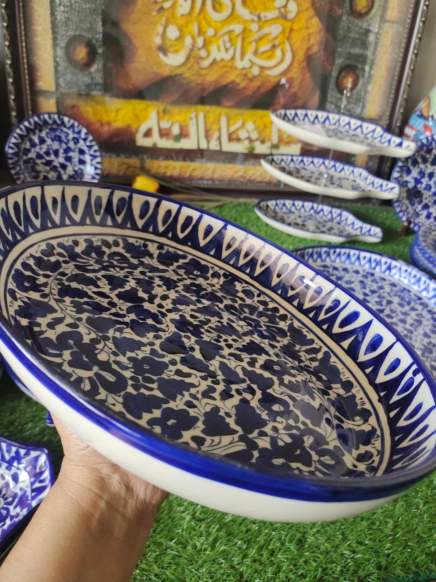 Ceramic Handmade Deep size Oval Serena Rice Platter | Size 13 inch