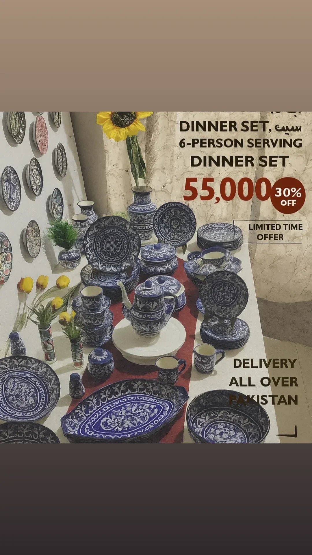 Customized Handmade Ghauri Blue Dinner Set | 6 Men Set | 53 Pcs | Tableware | Free Delivery