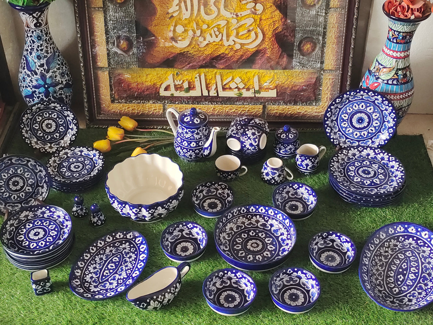 Ceramic Handmade Dinner Set |6 Men Set | Qty 49 pcs | Khaadi Blue Design