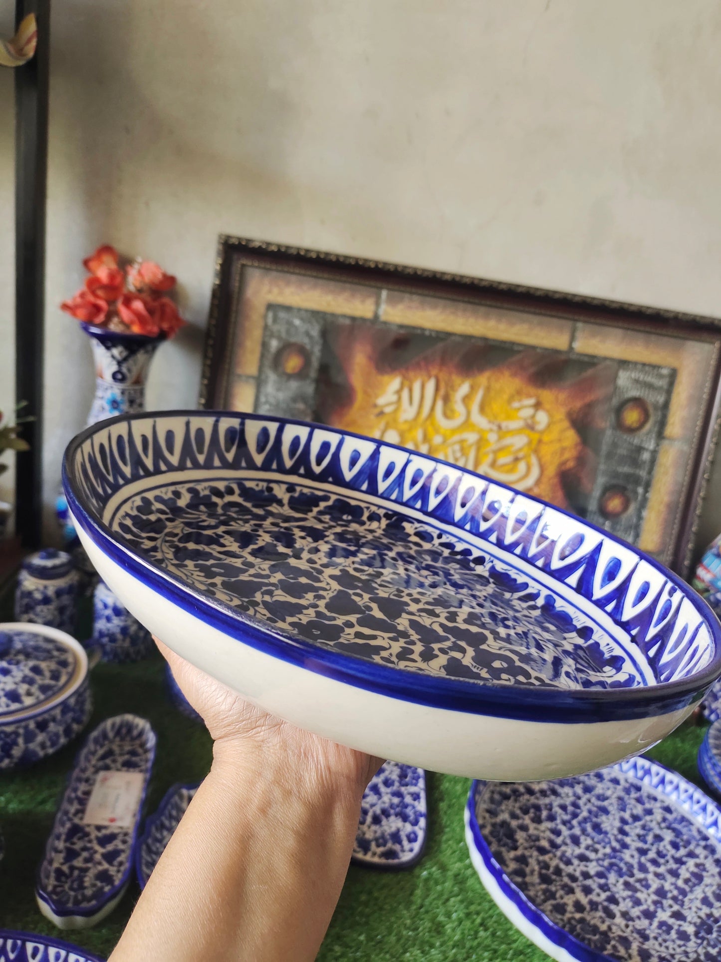 Ceramic Handmade Deep size Oval Serena Rice Platter | Size 13 inch