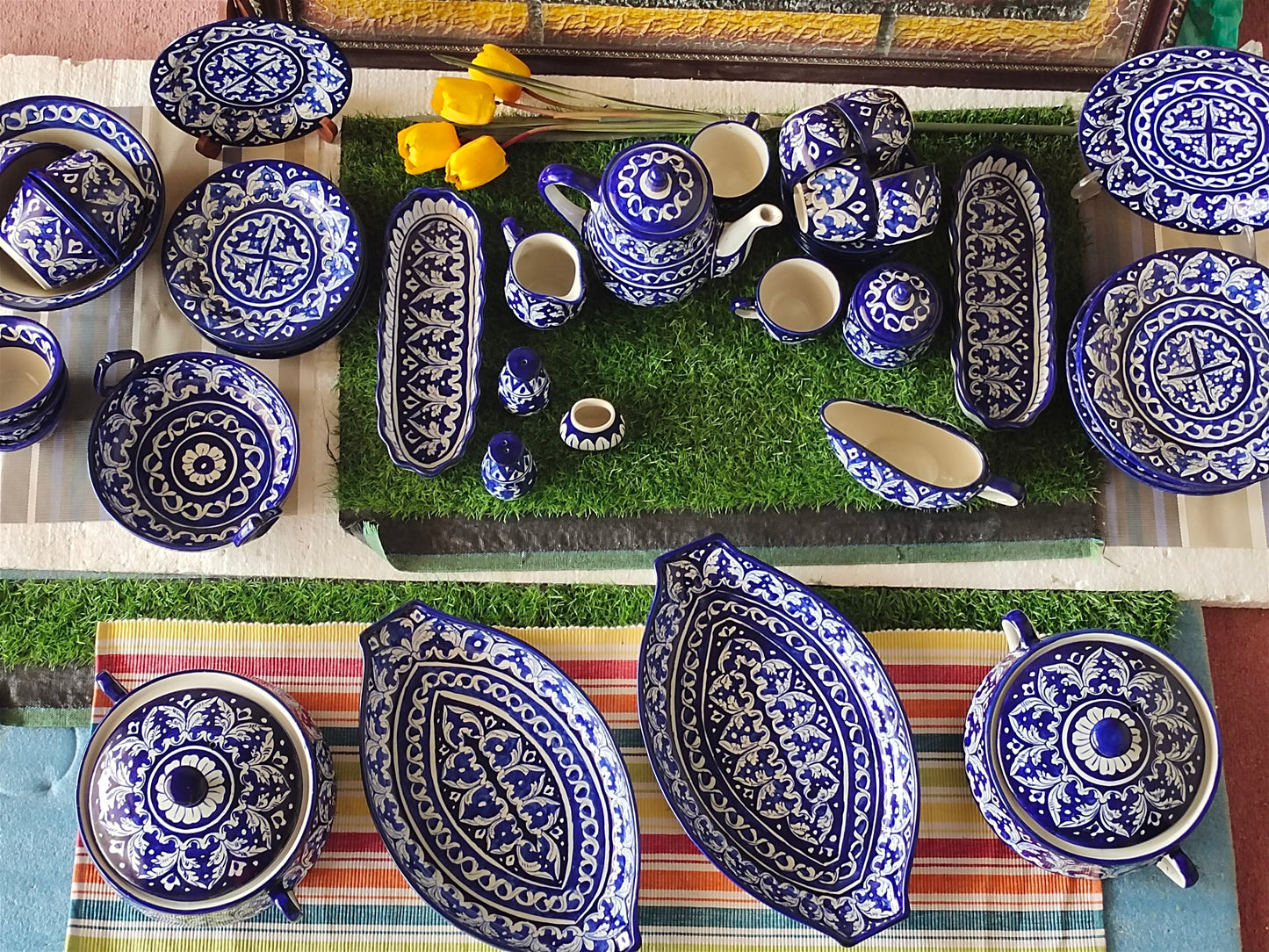 Ceramic Handmade Dinner Set | Blue Gauri Design | Quantity 52 Pcs