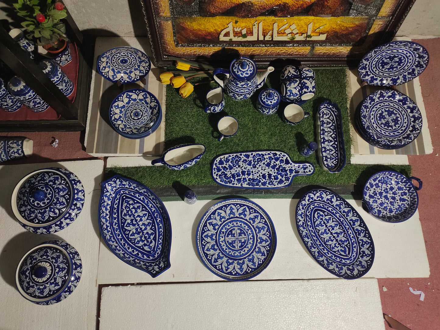 Ceramic Handmade Customized Dinner Set Blue Pottery | 6 Person servings