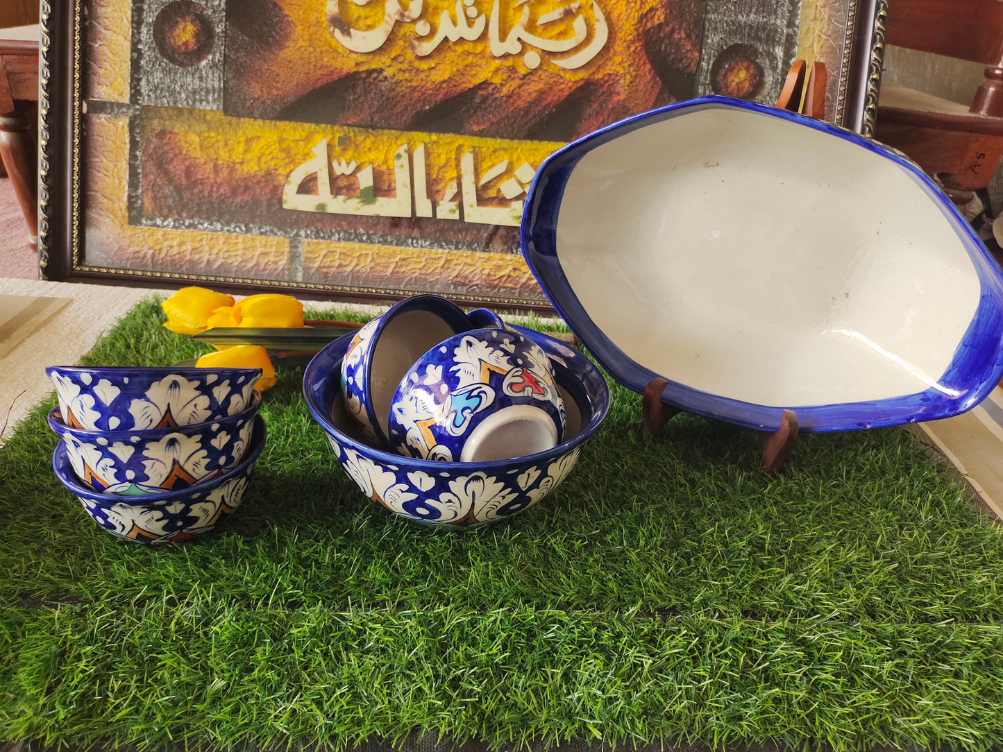 Ceramic Handmade Bundle Deals - Desert Bowl Set(7 pcs set) & Fruit Dish Platter
