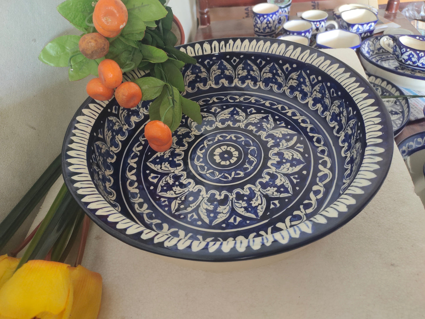 Ceramic Handmade Gauri Fruit Bowl | Large Size 15 inch | Deep 3 inch