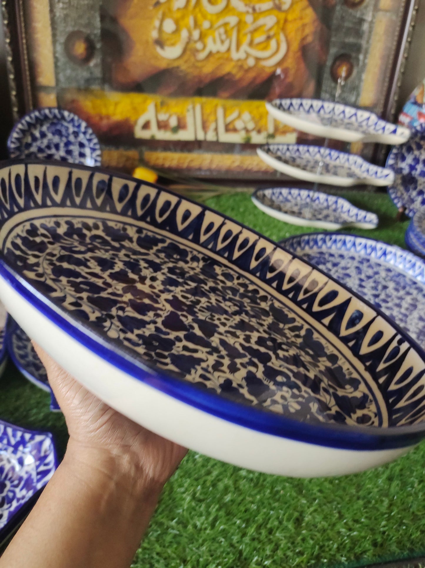 Ceramic Handmade Deep size Oval Serena Rice Platter | Size 13 inch