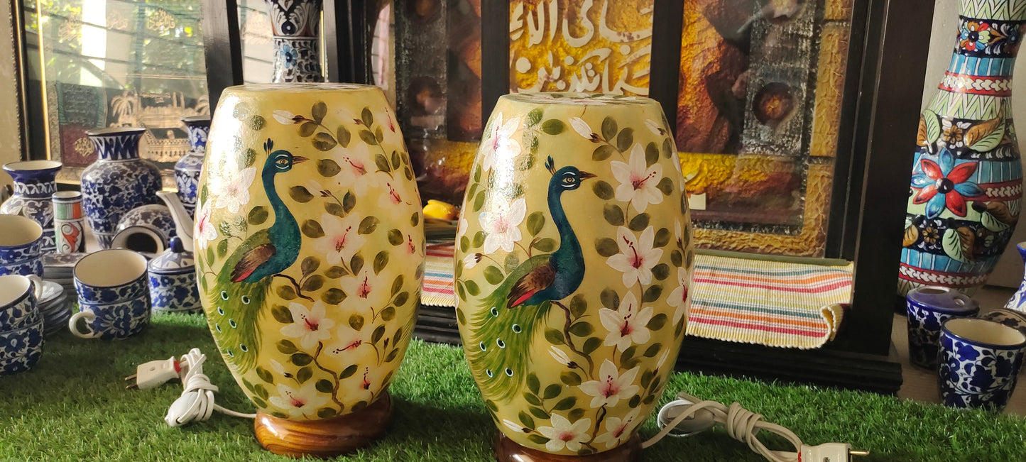 Handmade Camel Skin Lamp Peacock Pair | Size 16 inch