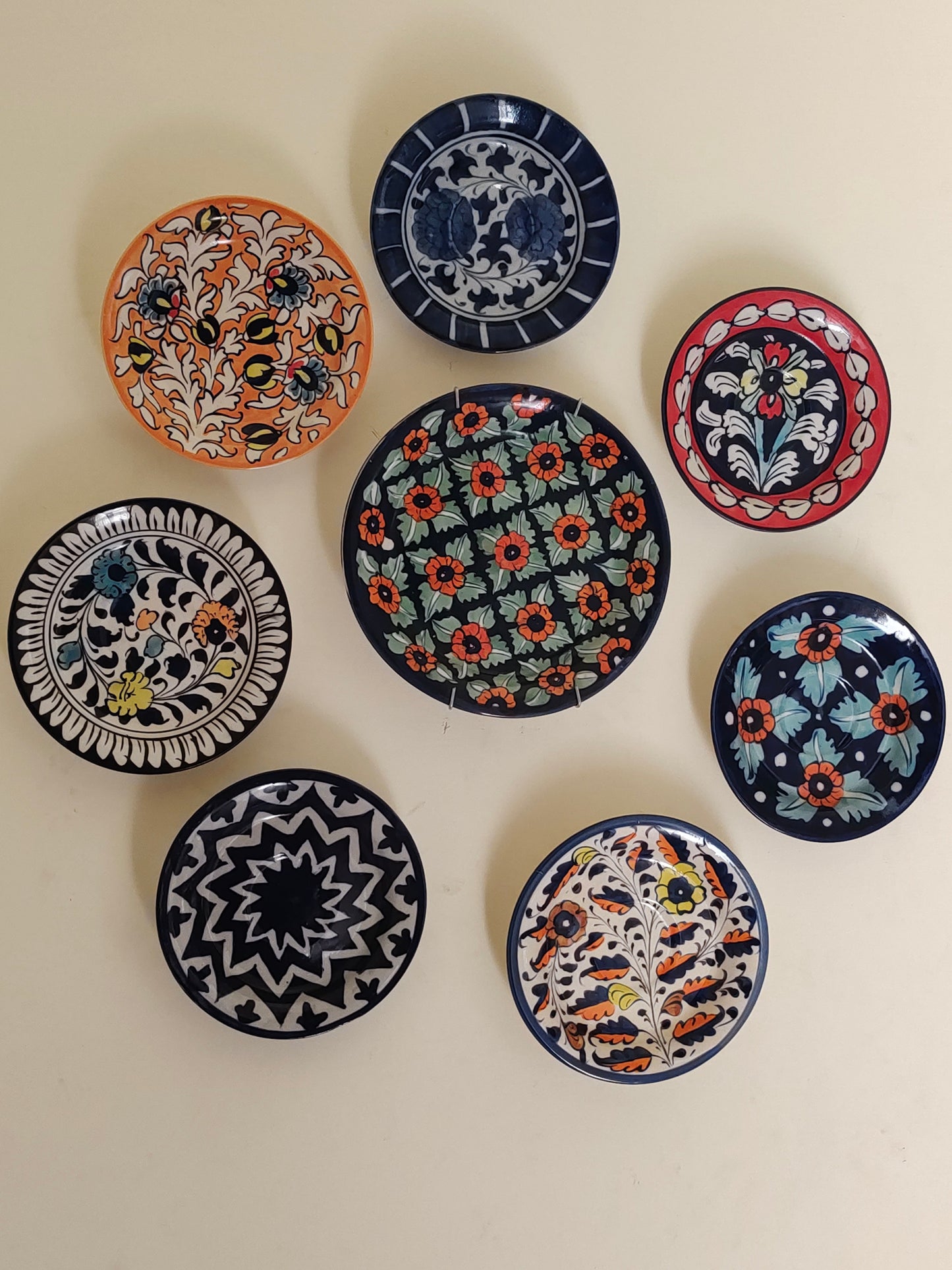 Ceramic Handmade Wall Hanging Set | 8 Plates Set | Wall Art
