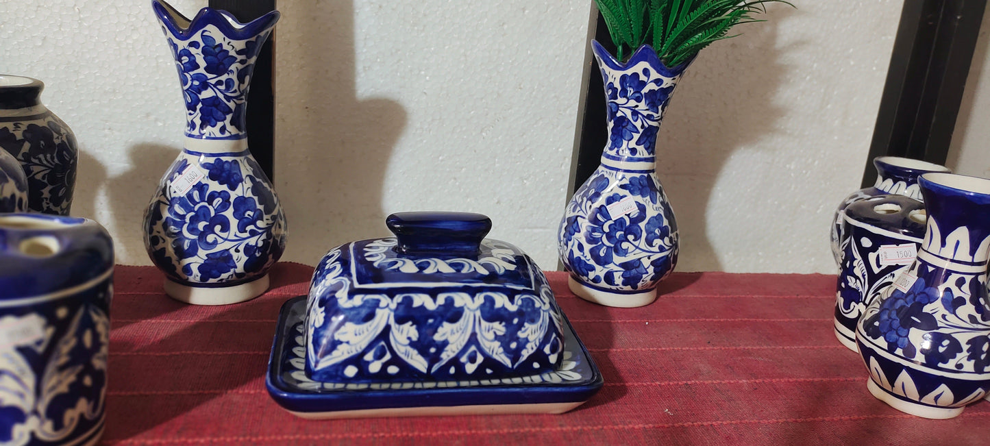 Ceramic Handmade Butter Dish Blue Pottery |