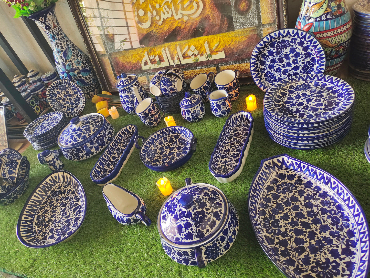 Ceramic Handmade Customized Dinner Set | 10 Men Set | Sareena Design | 65 Pcs