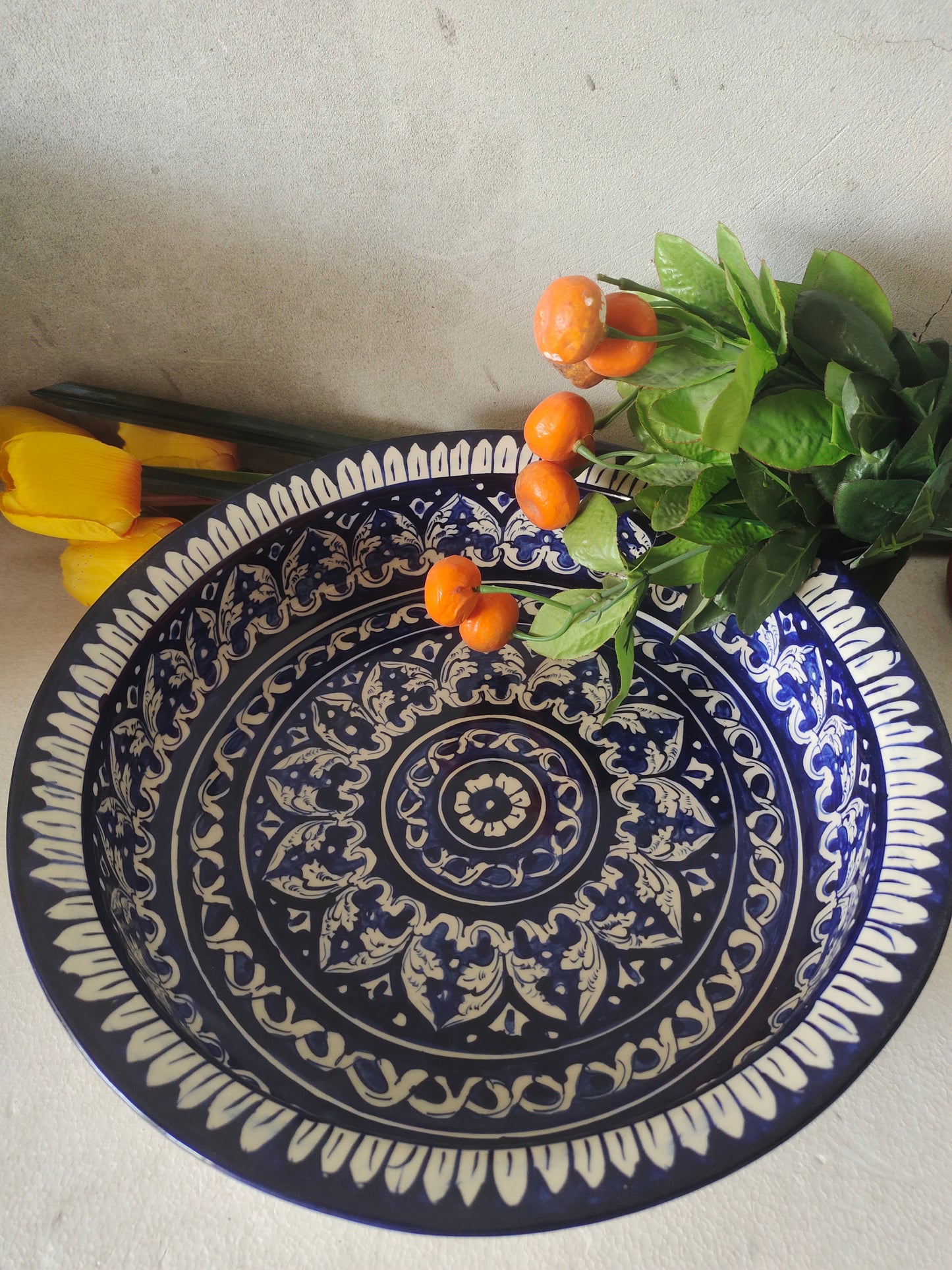 Ceramic Handmade Gauri Fruit Bowl | Large Size 15 inch | Deep 3 inch