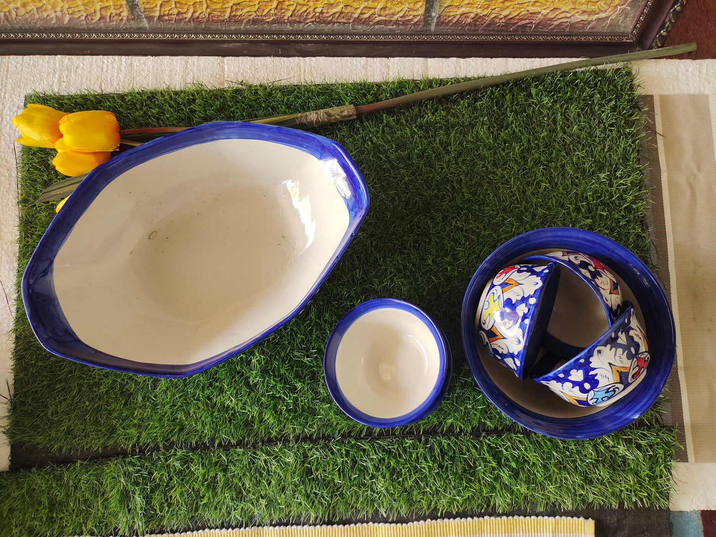 Ceramic Handmade Bundle Deals - Desert Bowl Set(7 pcs set) & Fruit Dish Platter