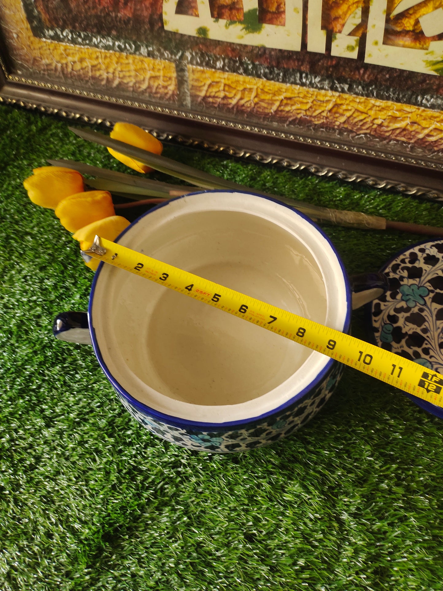 Ceramic Handmade Salan Donga | Serving Bowl Lid cover and Handle | Multani Design | Size Large 9 inch