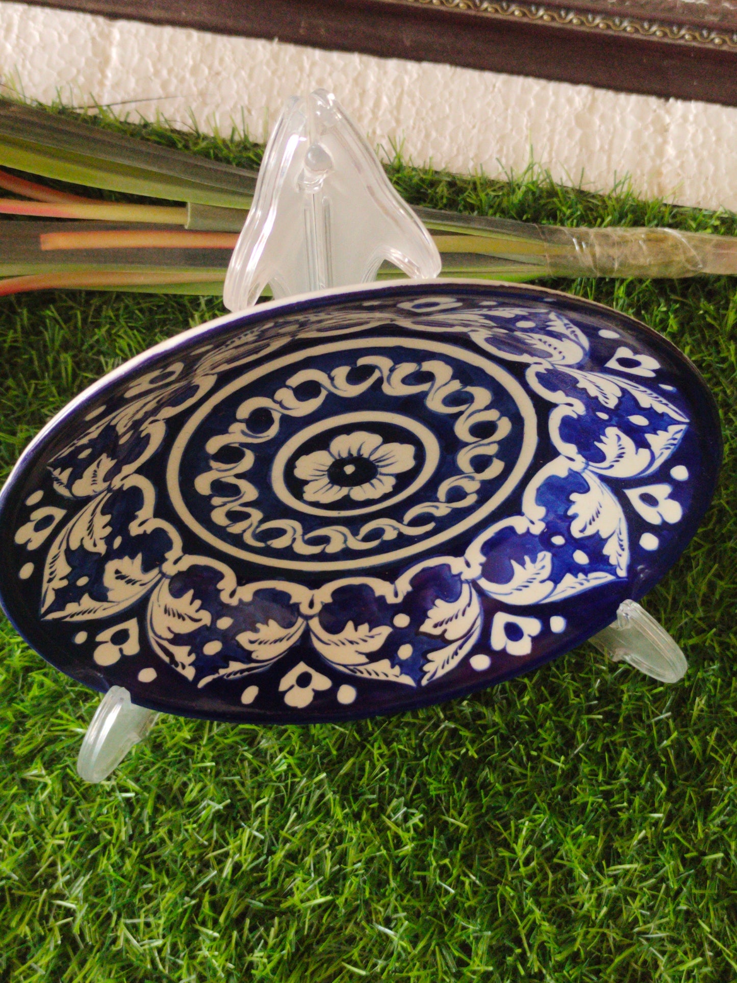 Ceramic Handmade Blue Deep Plate | Size 8 inch | Ghauri Design