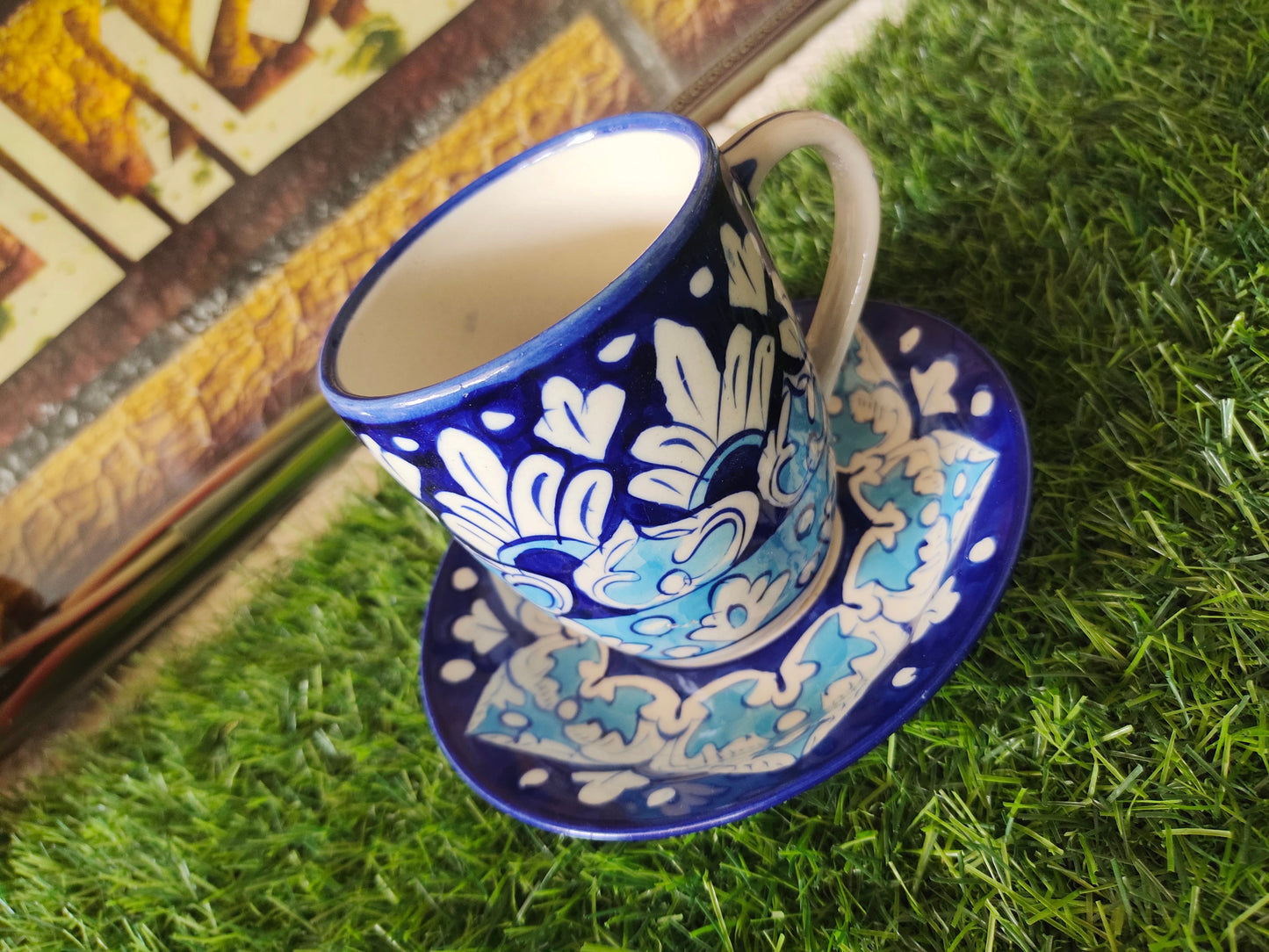 Ceramic Handmade Tea Mug with Saucer Plate