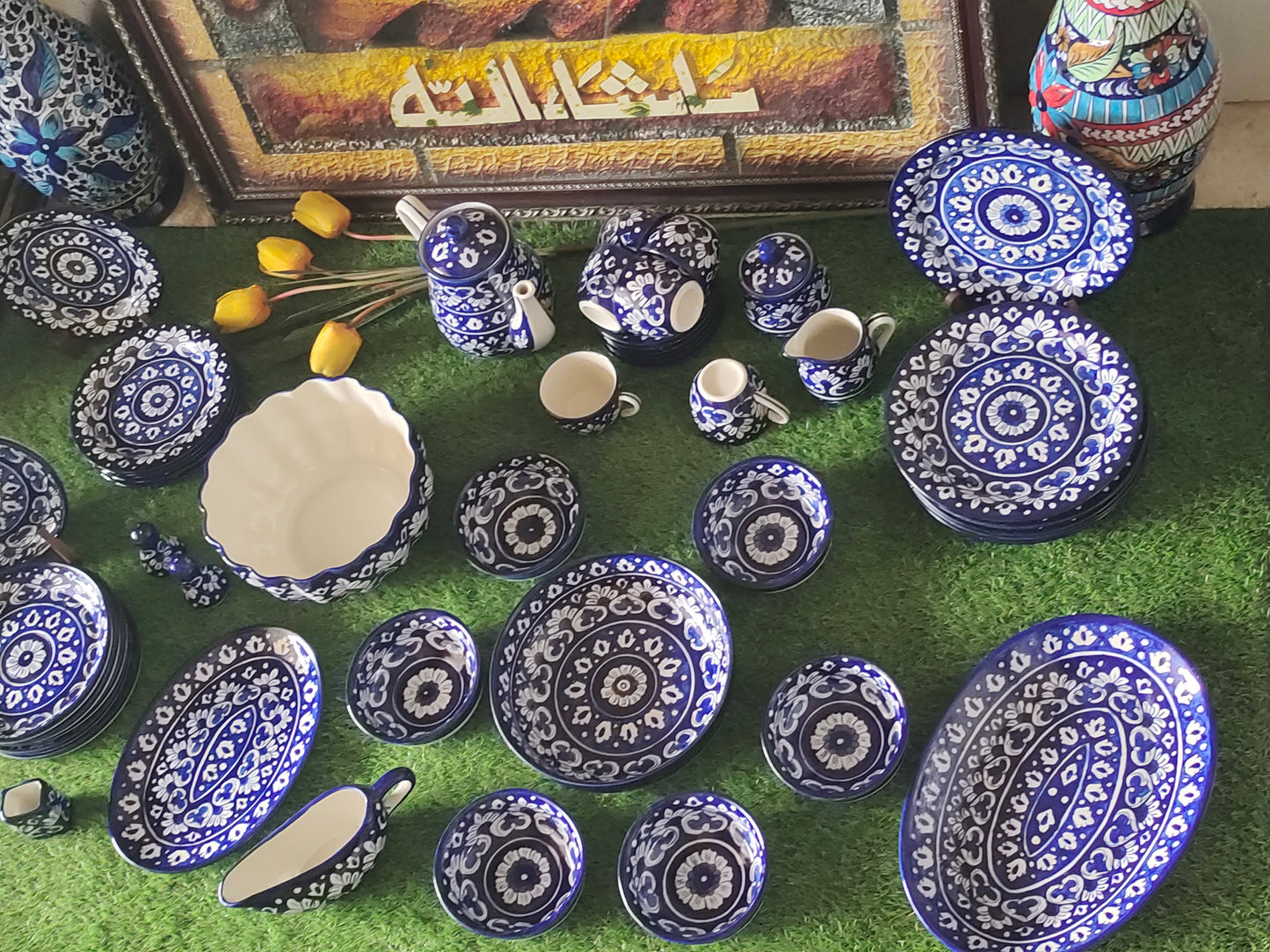 Ceramic Handmade Dinner Set |6 Men Set | Qty 49 pcs | Khaadi Blue Design