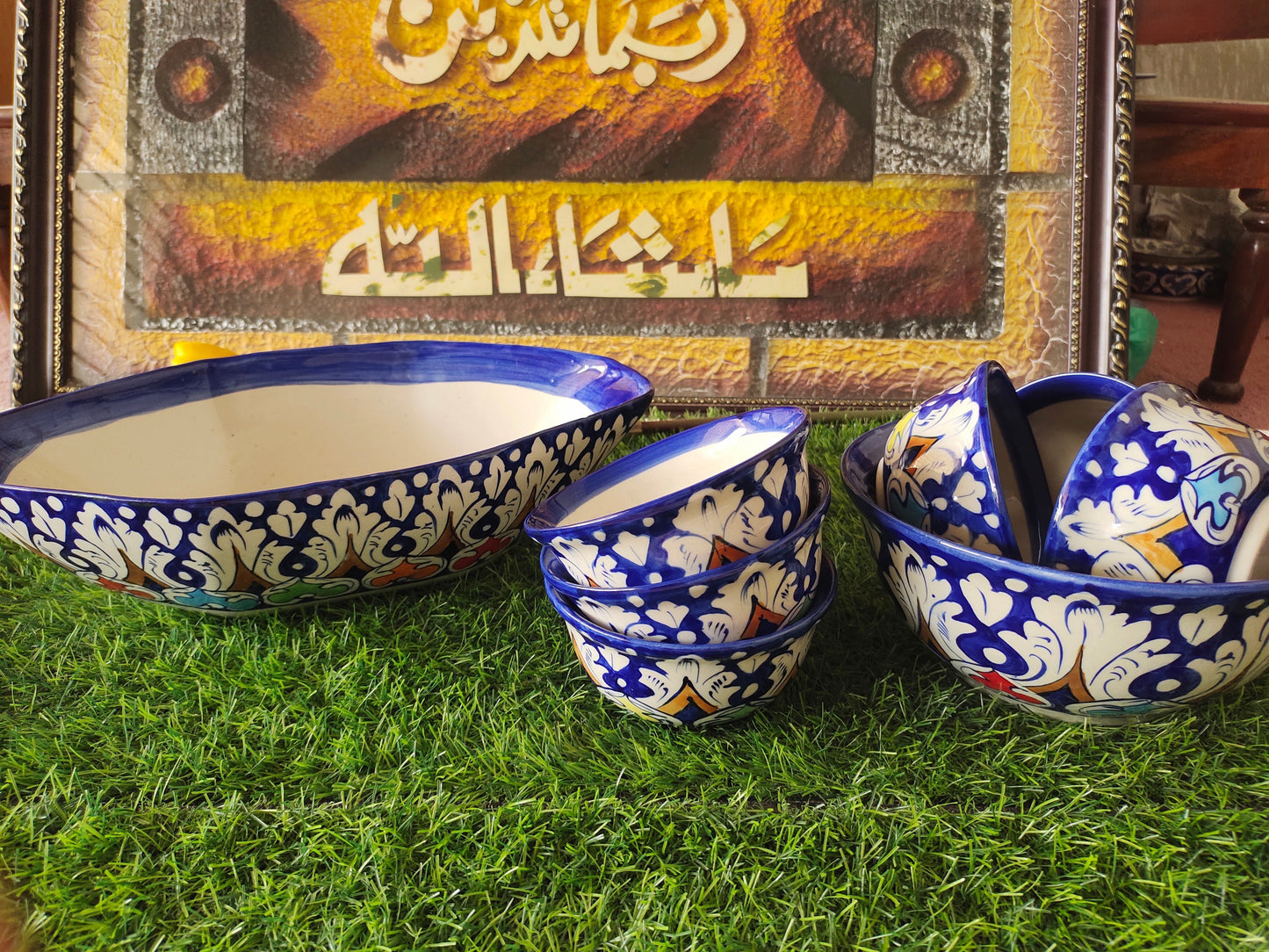 Ceramic Handmade Bundle Deals - Desert Bowl Set(7 pcs set) & Fruit Dish Platter