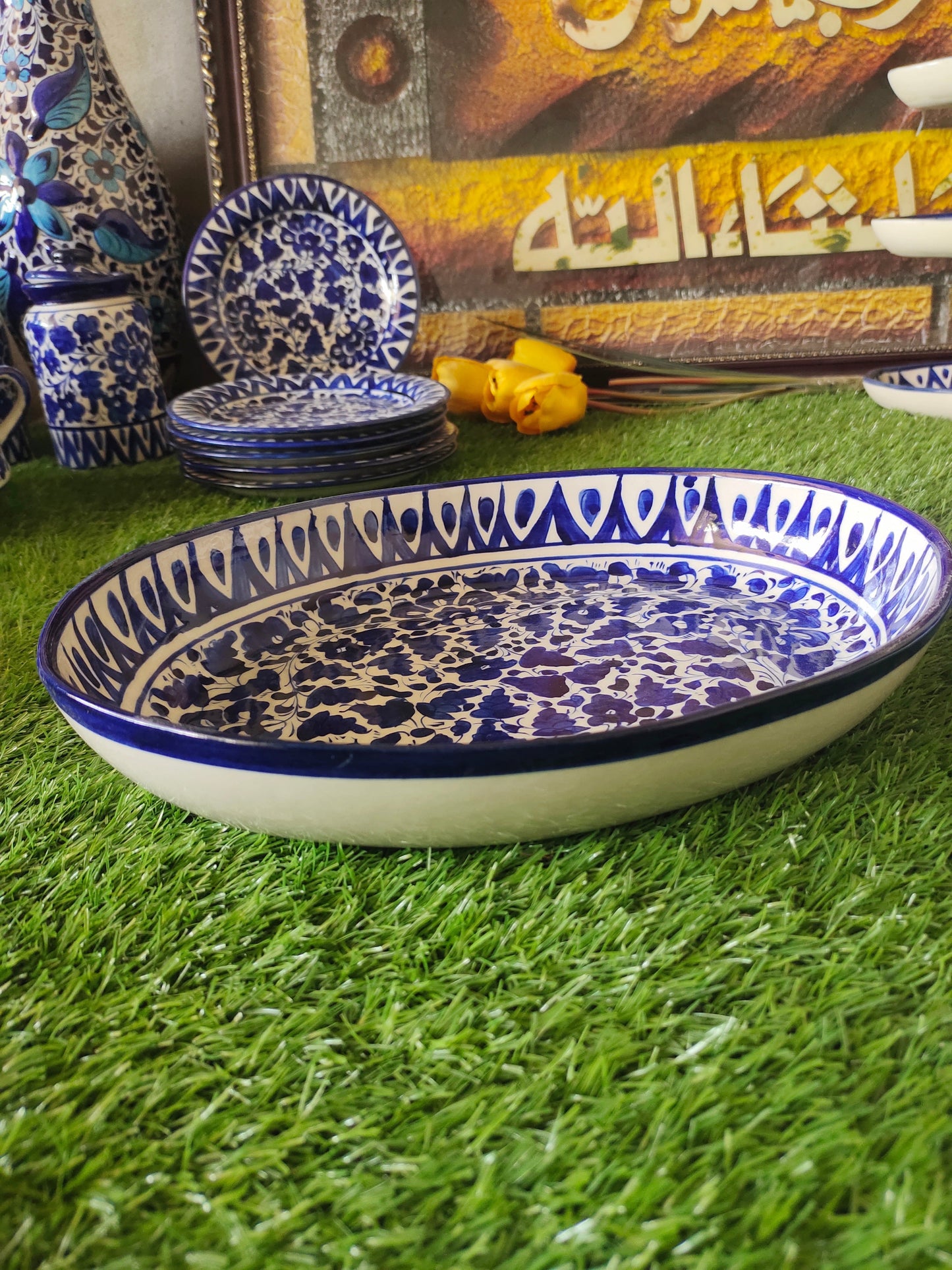 Ceramic Handmade Deep size Oval Serena Rice Platter | Size 13 inch