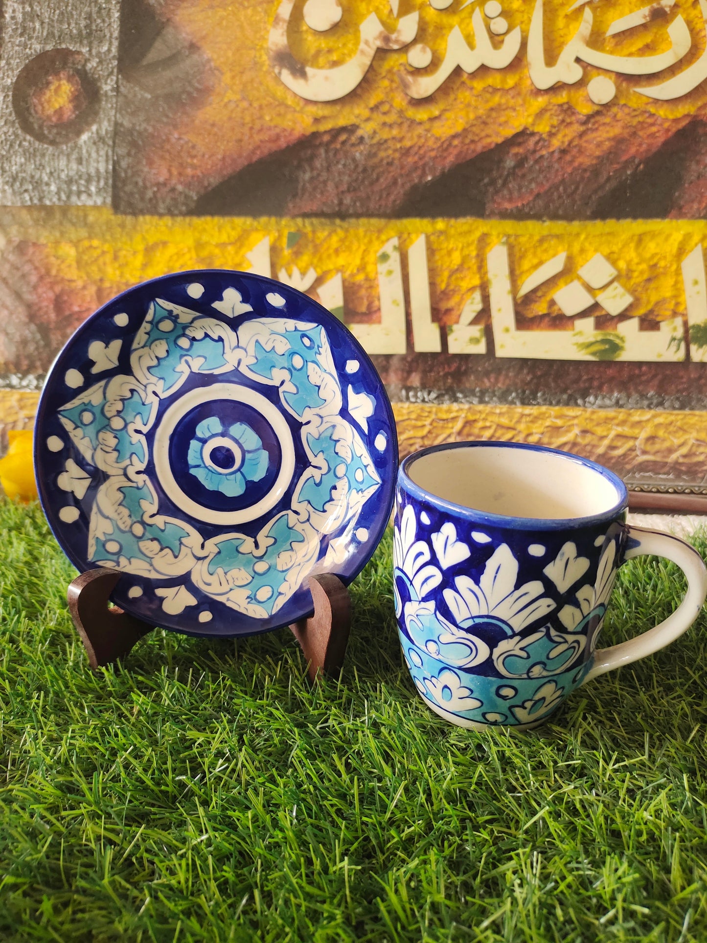 Ceramic Handmade Tea Mug with Saucer Plate