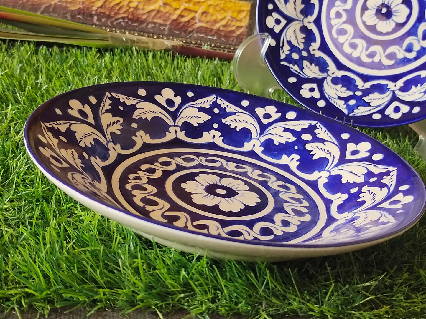 Ceramic Handmade Blue Deep Plate | Size 8 inch | Ghauri Design