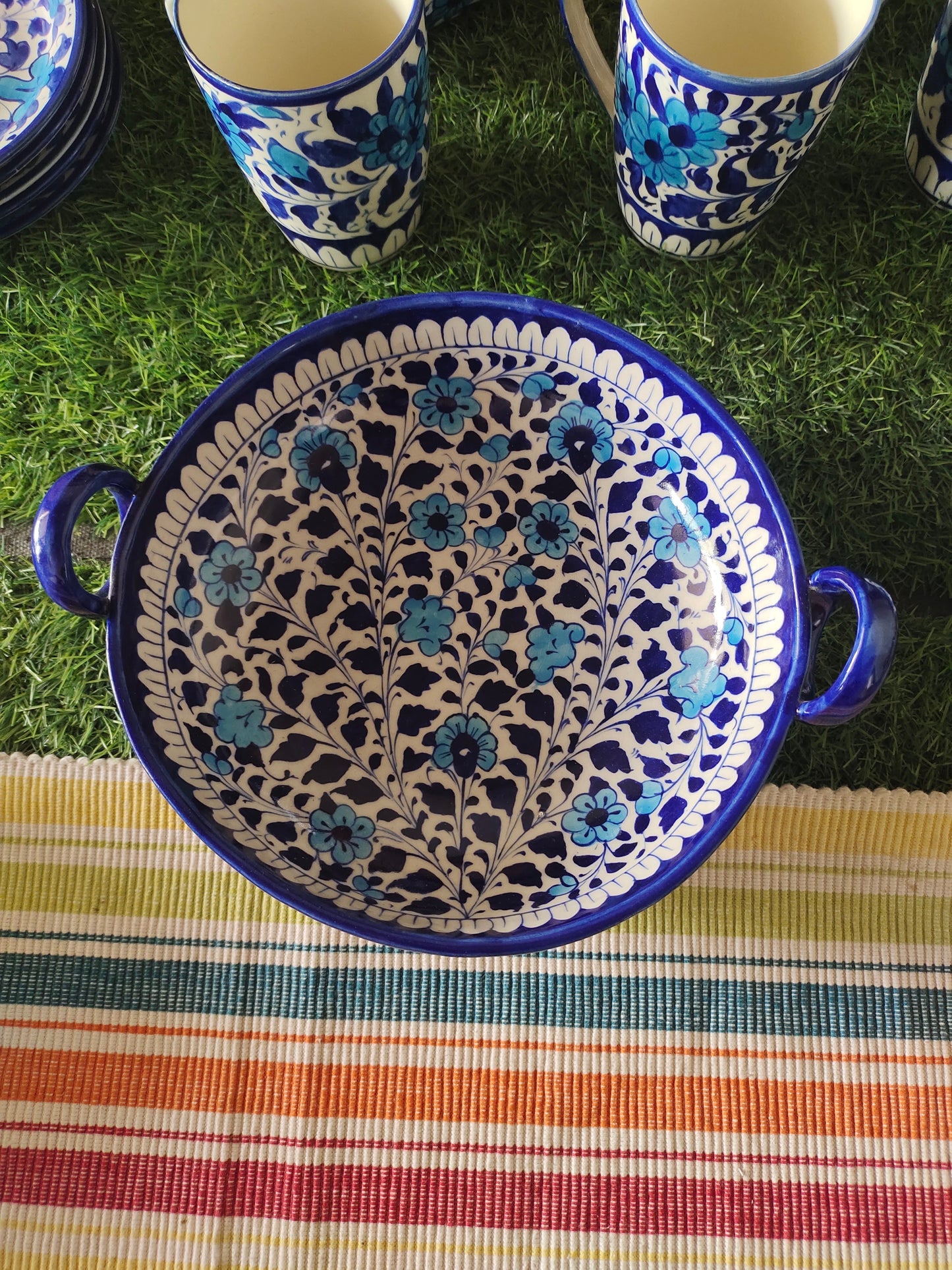 Ceramic Handmade Handle Karahi - Multani Design Handmade | Size 9 inch