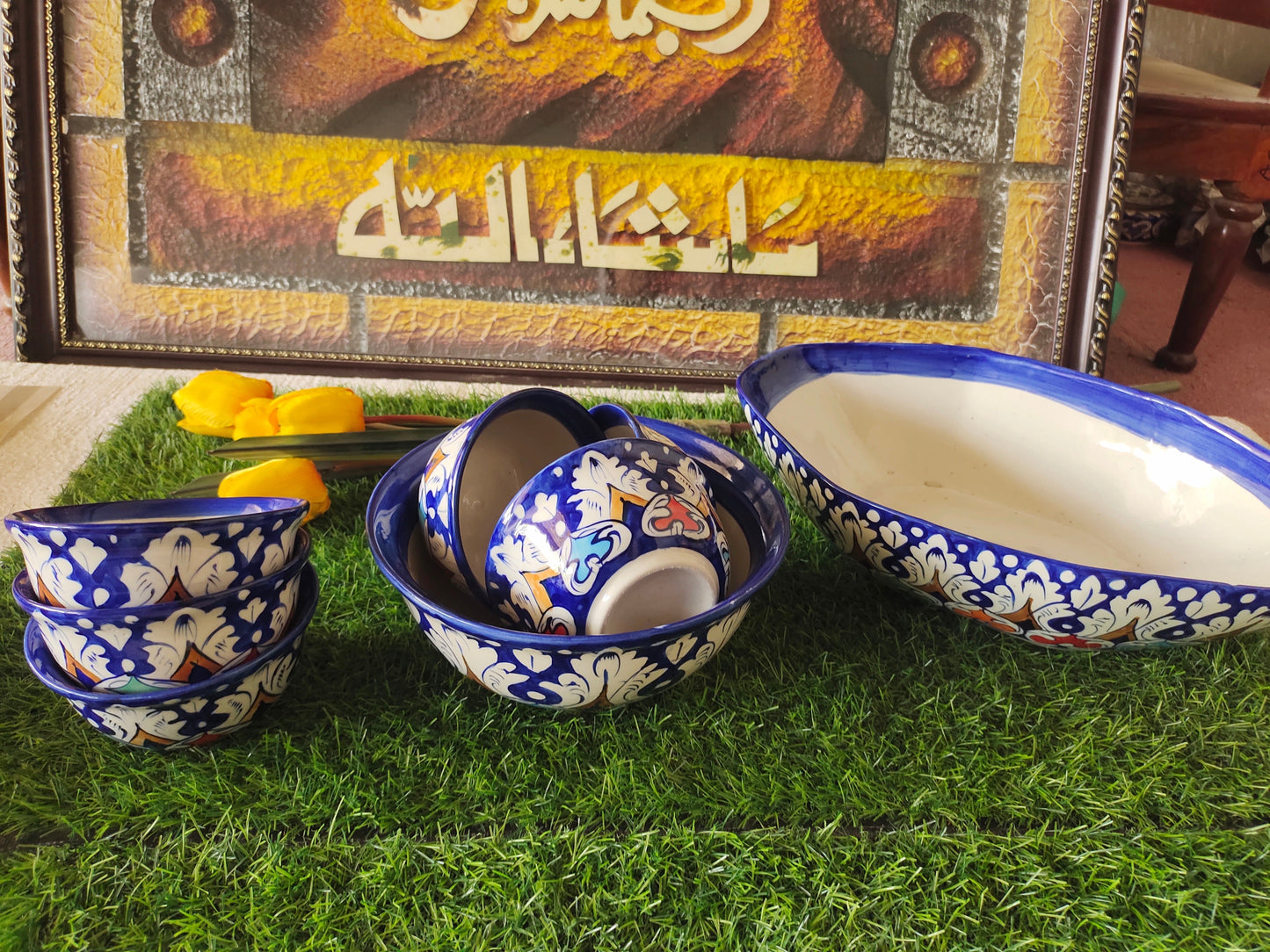 Ceramic Handmade Bundle Deals - Desert Bowl Set(7 pcs set) & Fruit Dish Platter