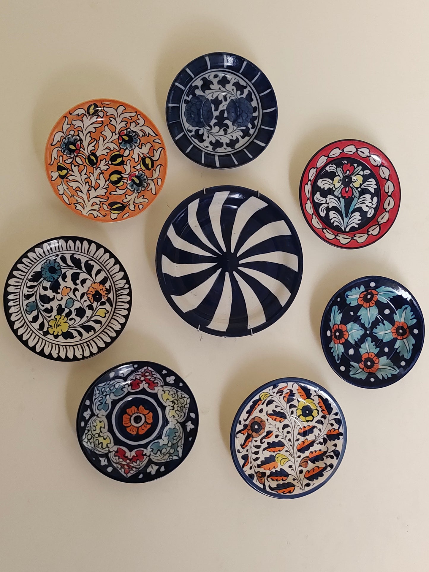 Ceramic Handmade Wall Hanging Set | 8 Plates Set | Wall Art
