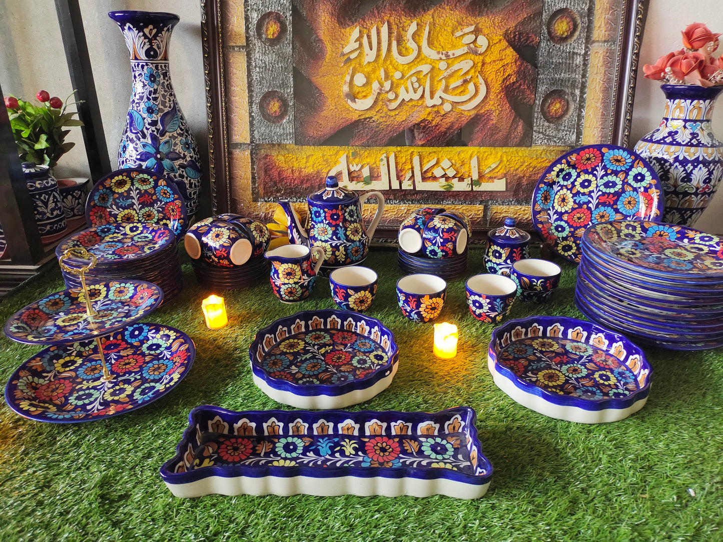 Ceramic Customized Dinner Set Handmade | 12 Person Servings | J Design | Total 56 pcs