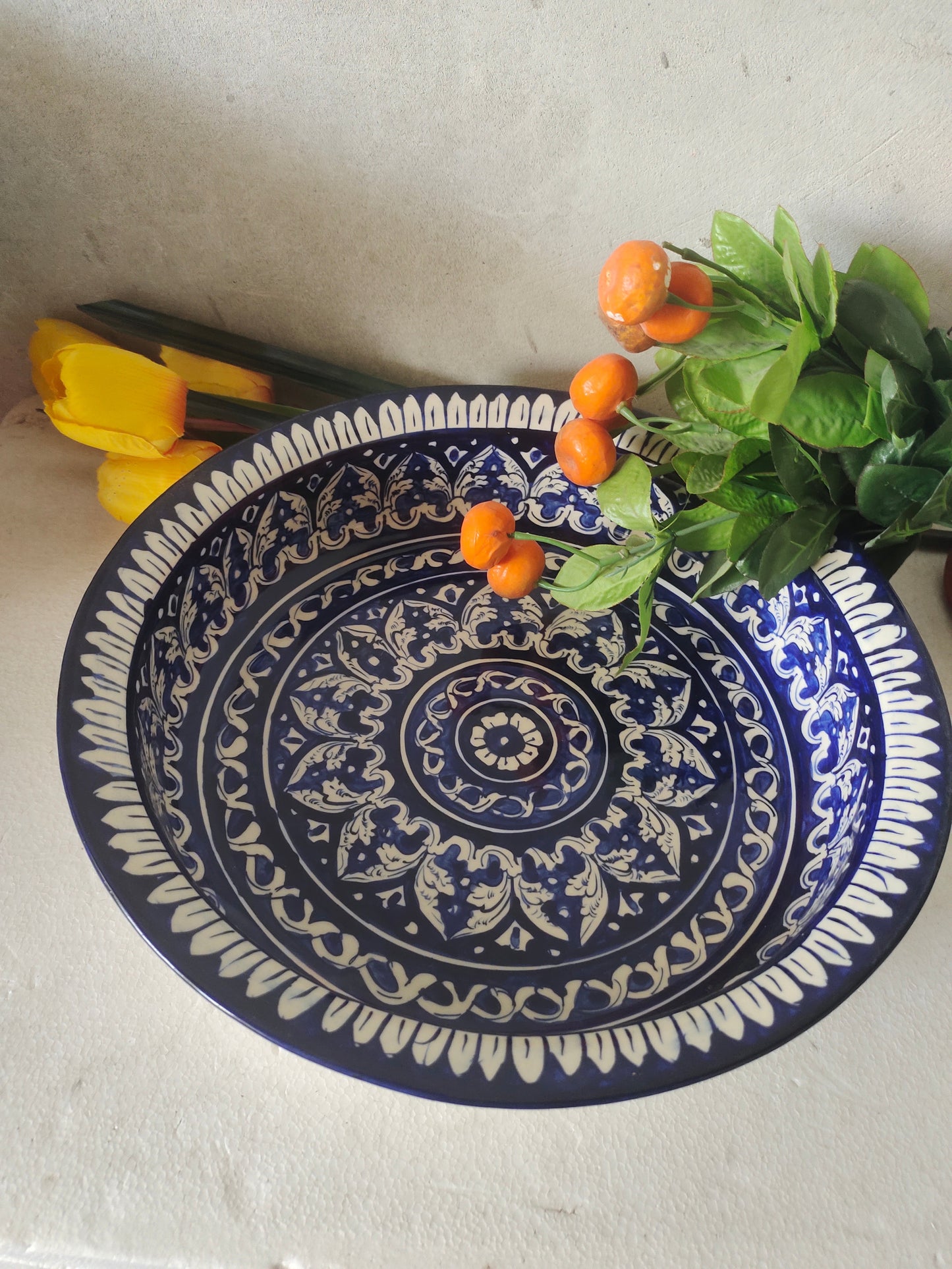 Ceramic Handmade Gauri Fruit Bowl | Large Size 15 inch | Deep 3 inch